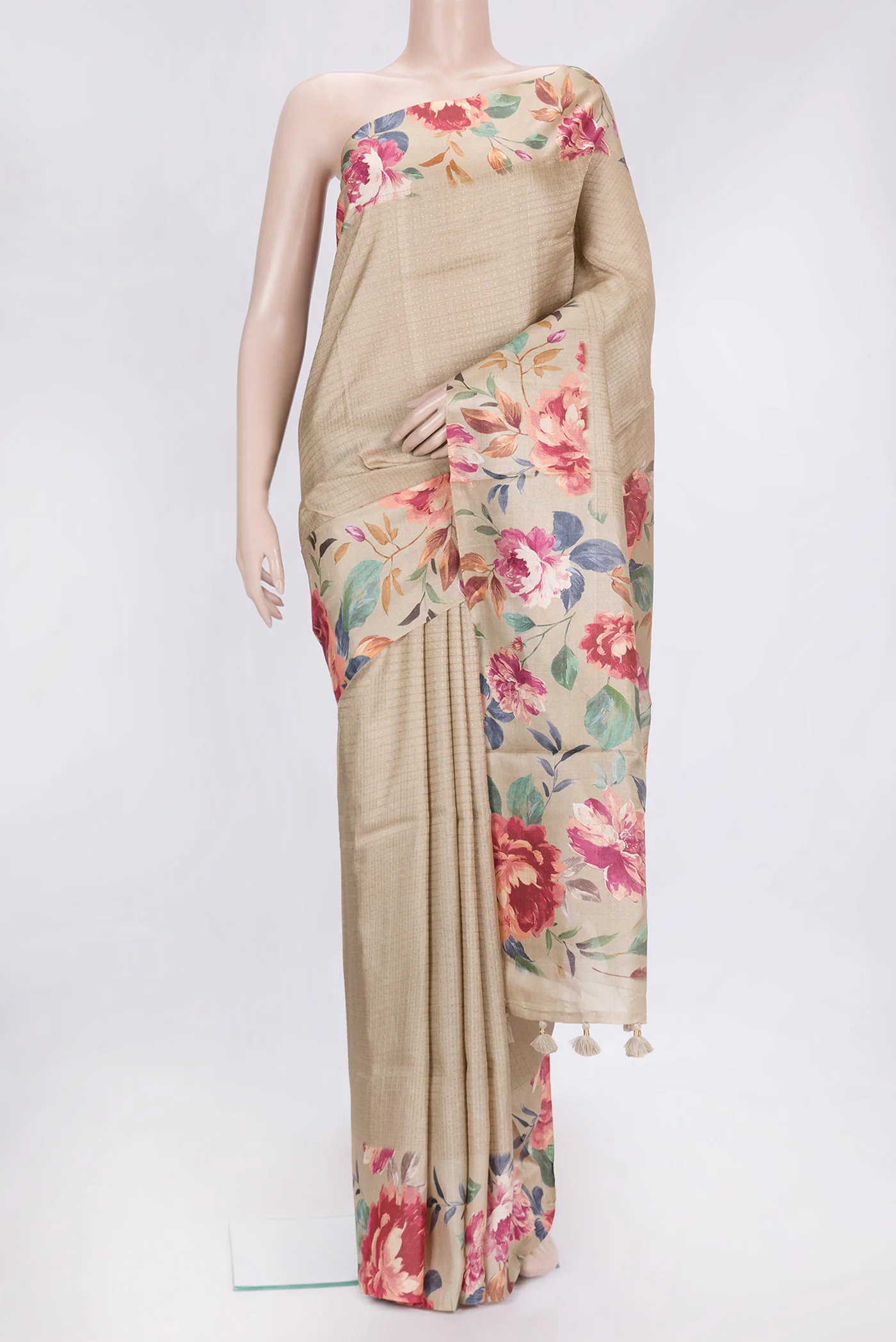 Beige Tussar Silk Saree