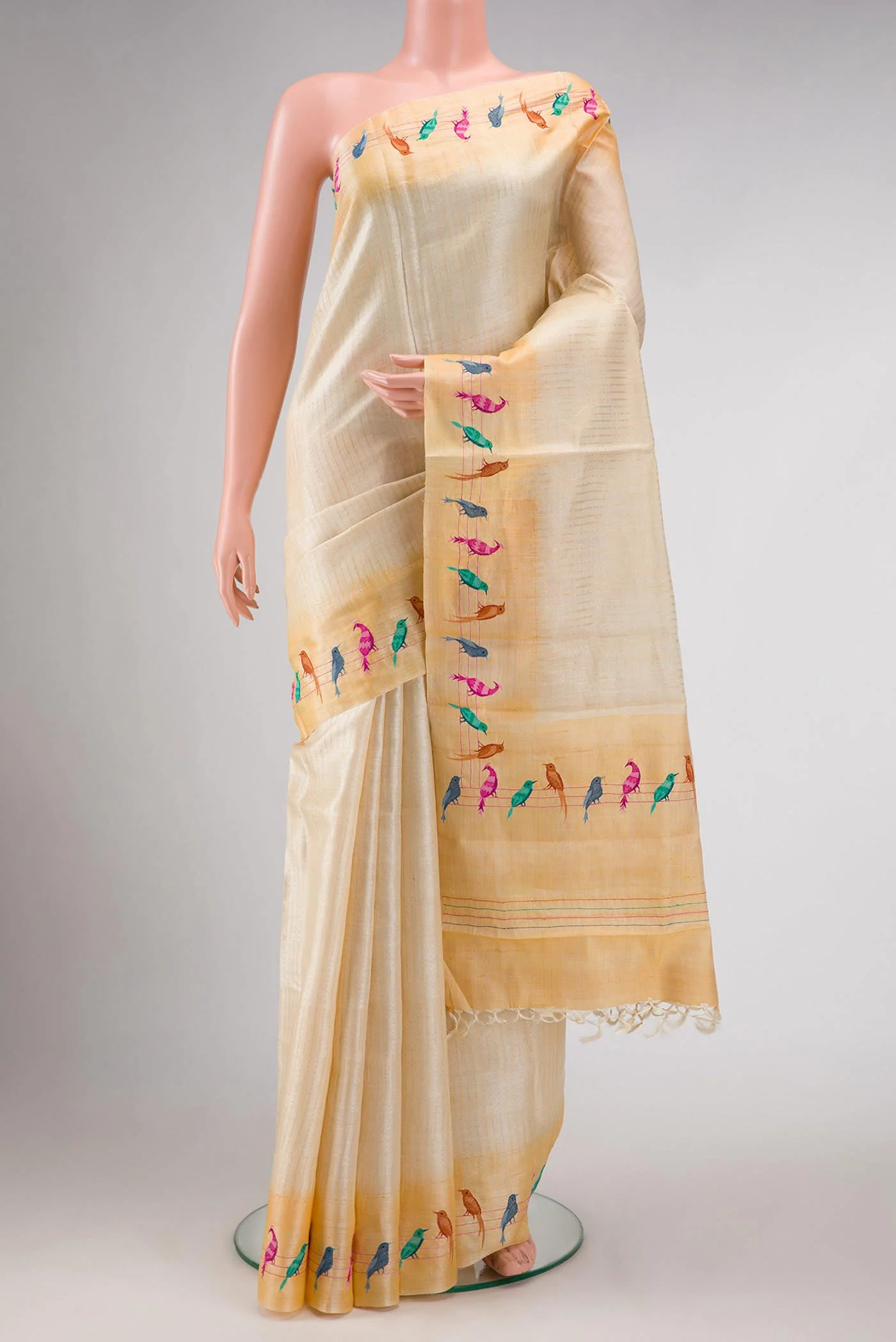 Beige Dual Tone Tussar Silk Saree