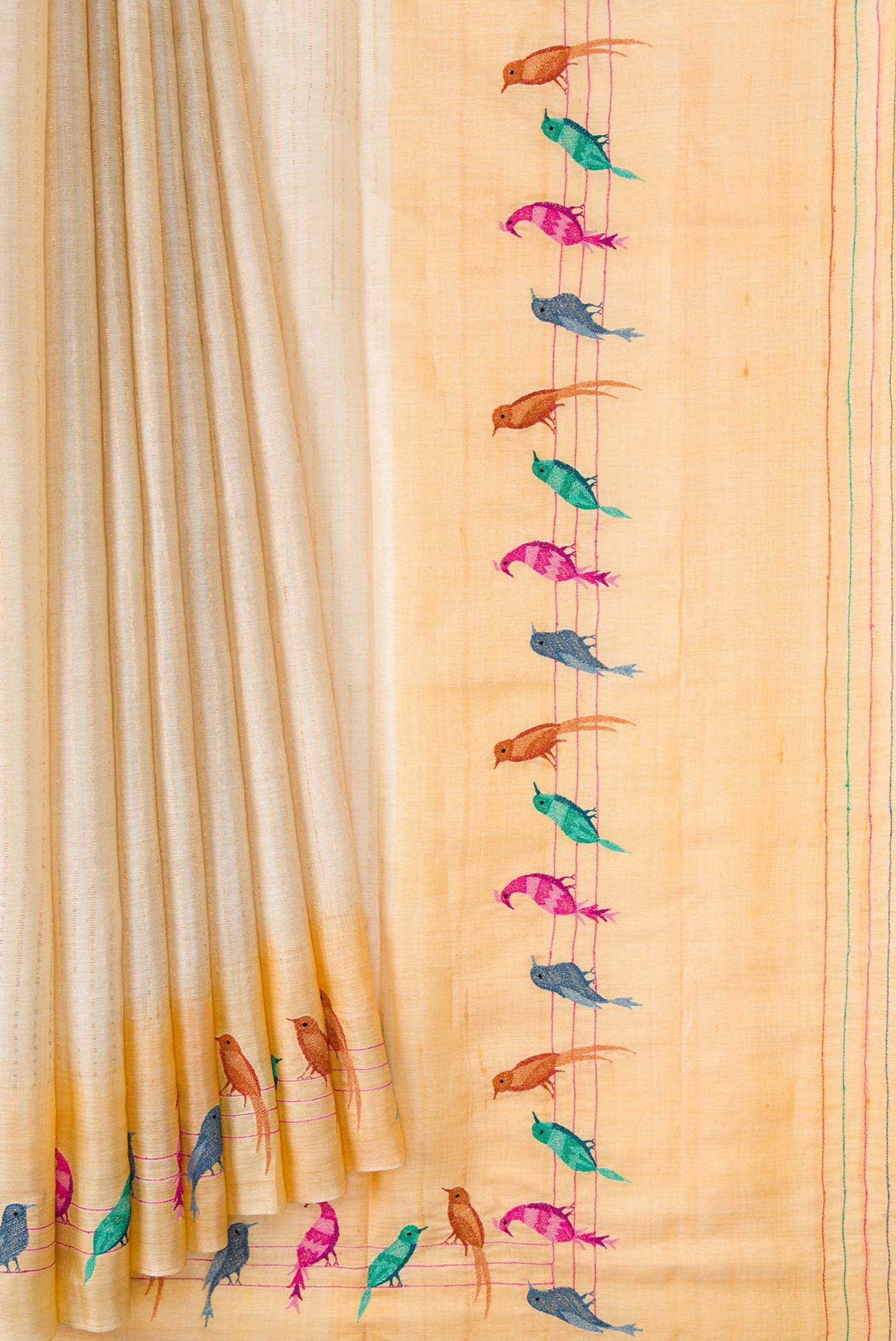 Beige Dual Tone Tussar Silk Saree - Image 2