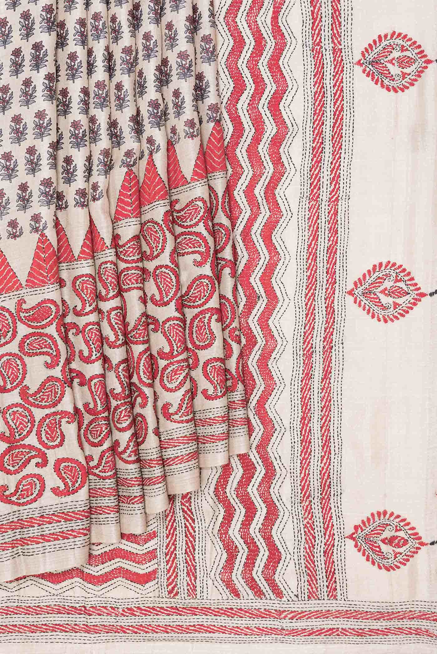 Beige Dual Tone Tussar Silk Saree - Image 2