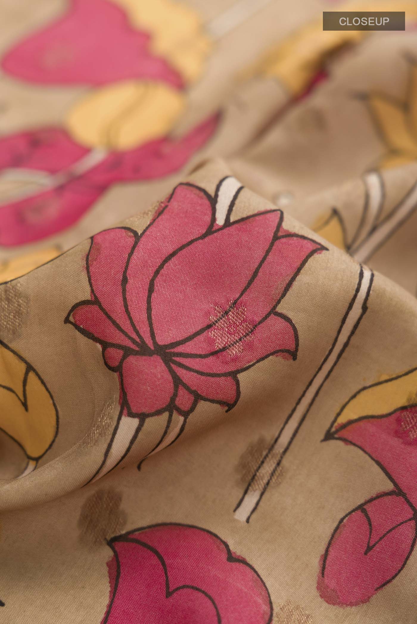 Beige Kalamkari Cotton Saree - Image 2
