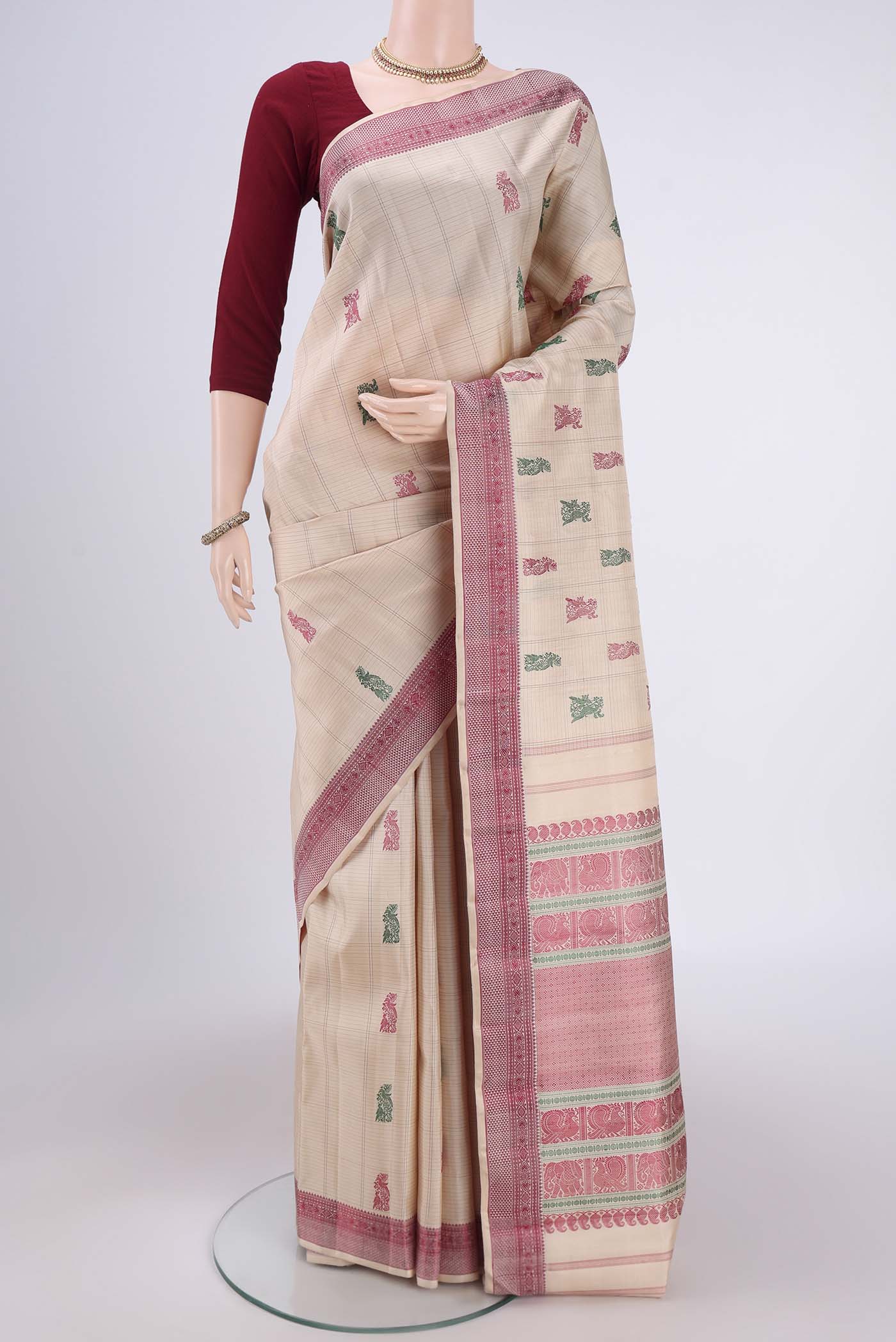 Beige Kanchipuram Silk Saree