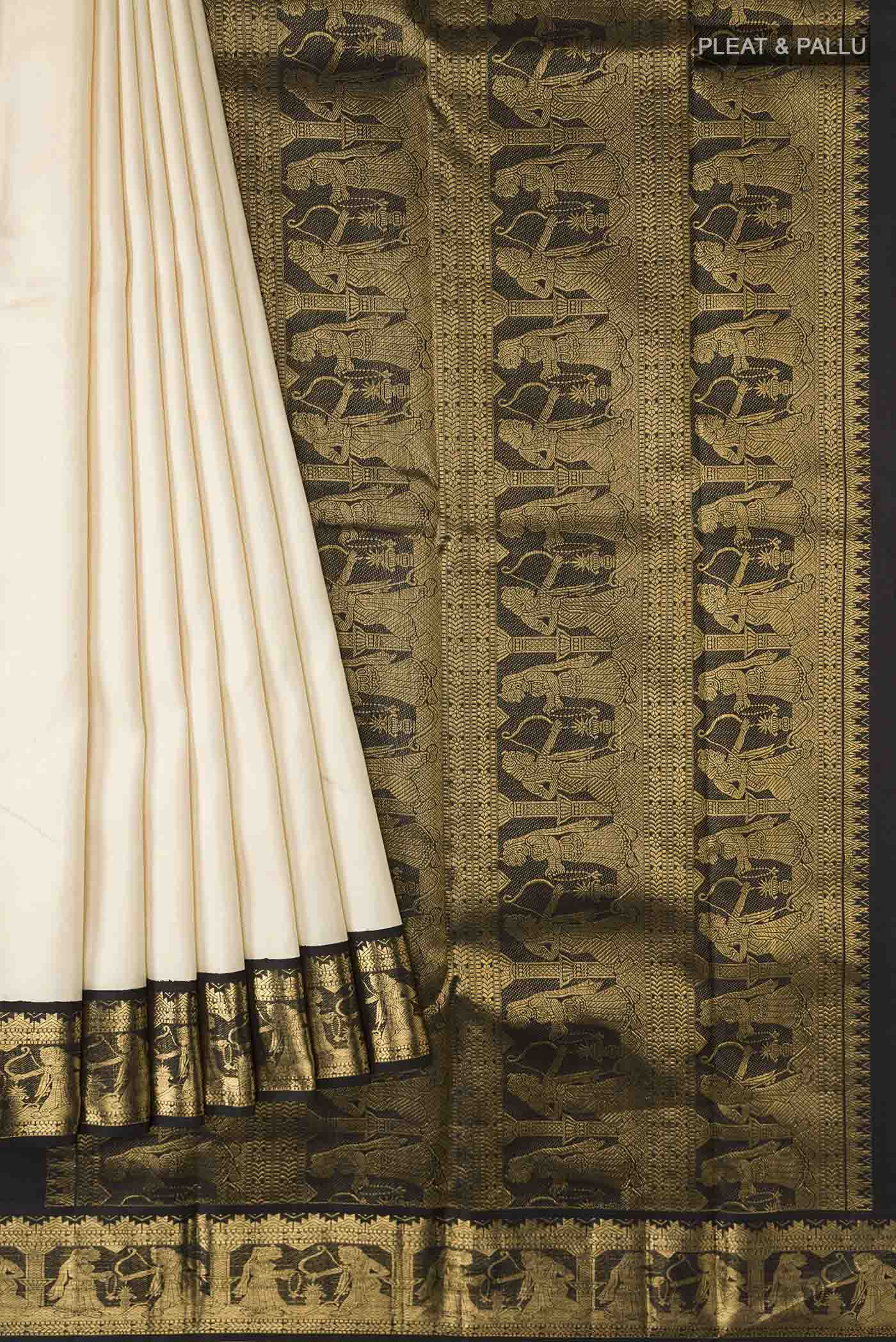 Beige Kanjivaram Silk Saree - Image 4