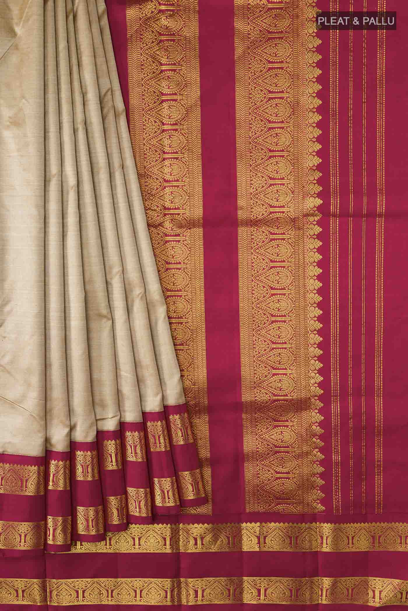 Beige Kanjivaram Silk Saree - Image 4