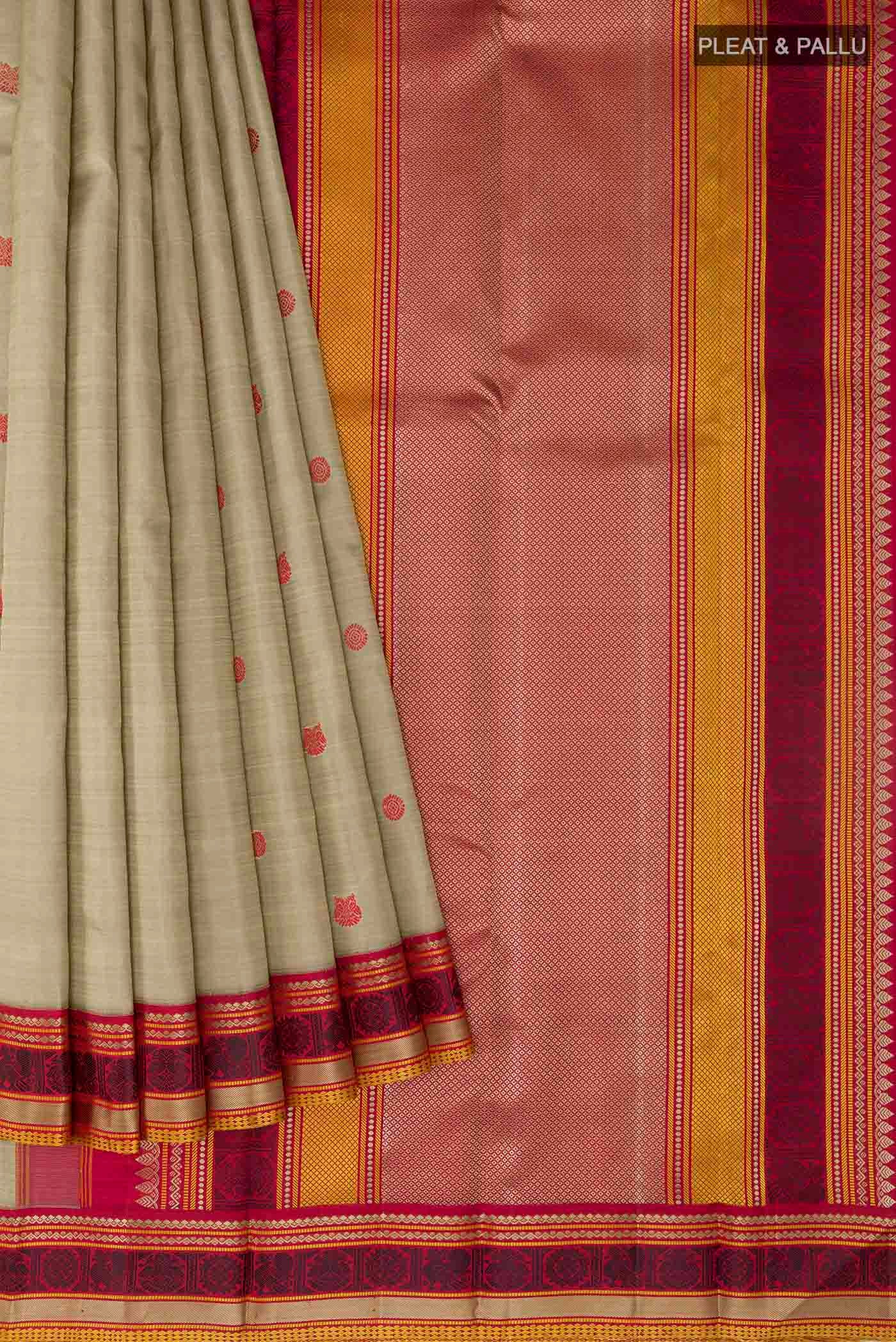 Beige Kanjivaram Silk Saree - Image 4