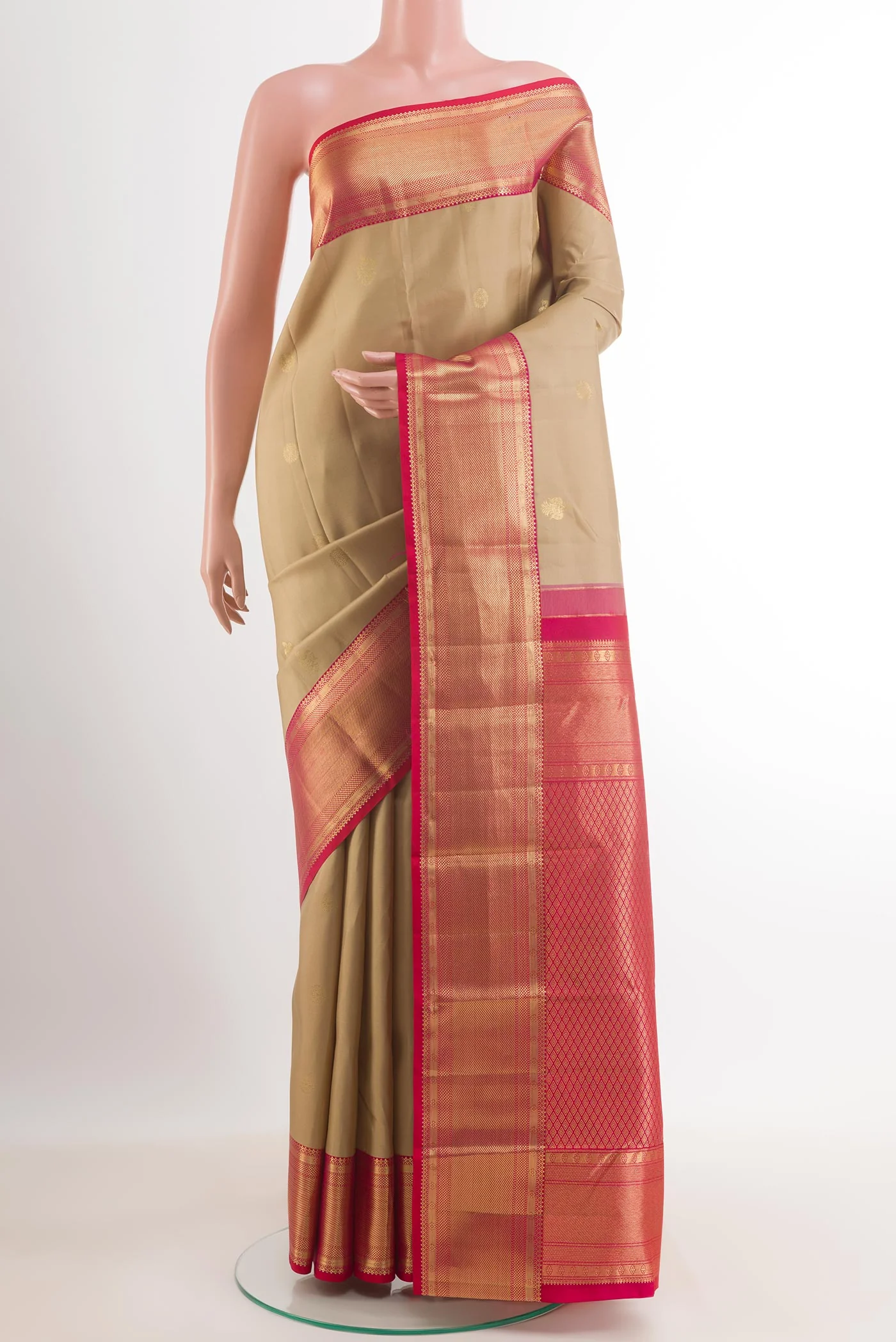 Beige Kanchipuram Silk Saree - Image 2