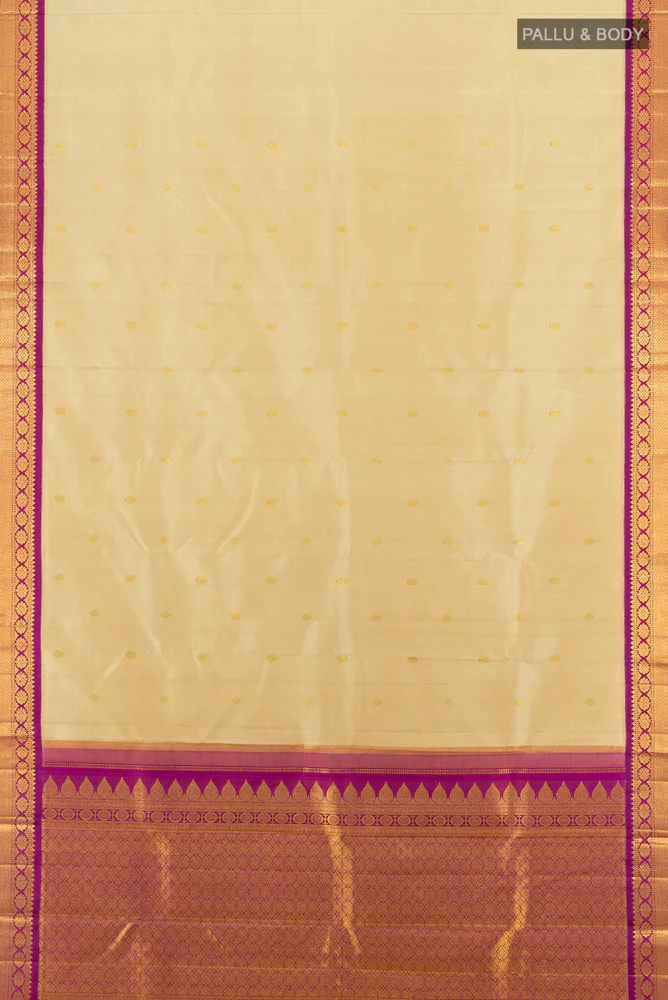 Pure Silk Pure Zari Beige Kanchipuram Saree - Image 5
