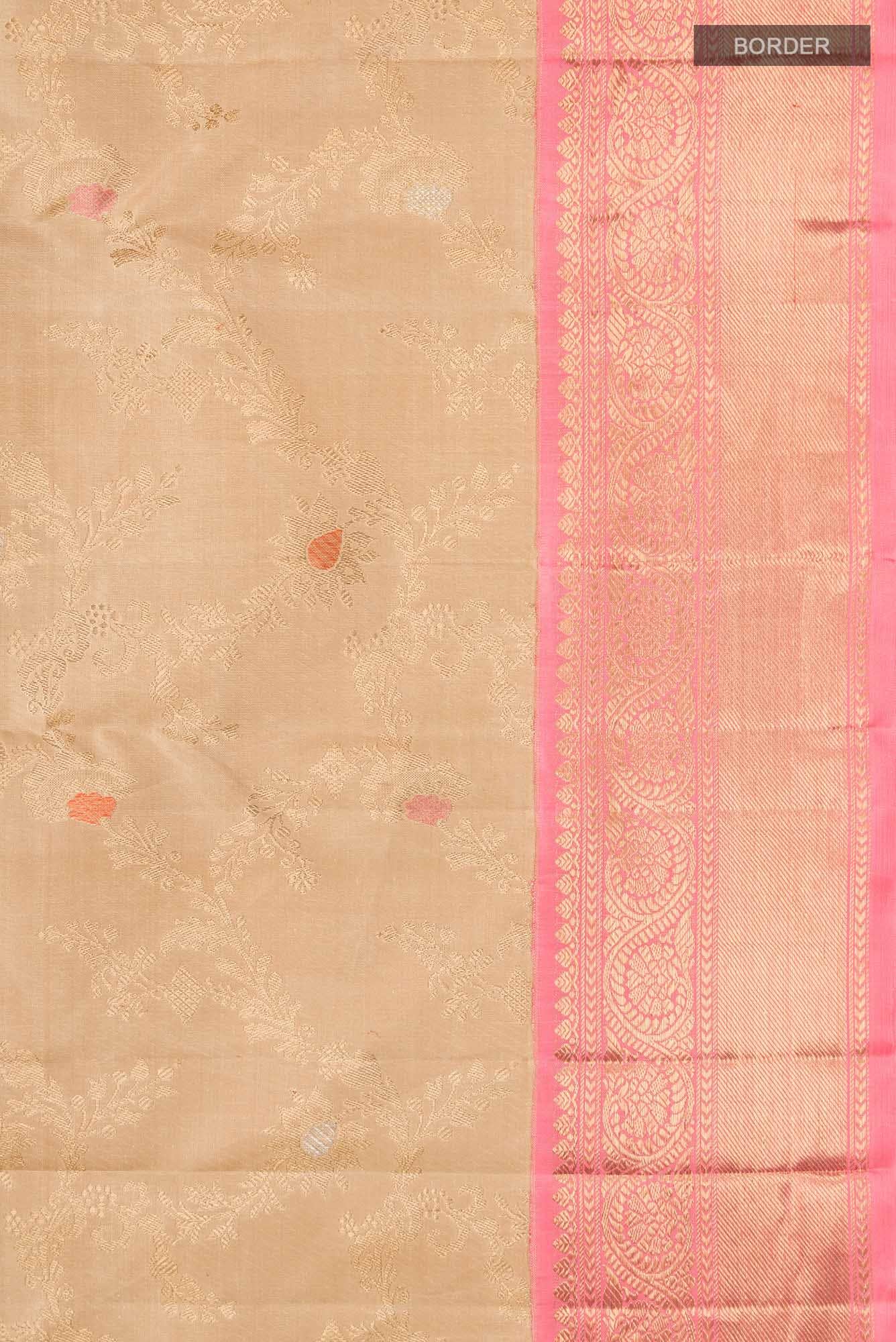Pure Silk Pure Zari Beige Kanchipuram Saree - Image 6
