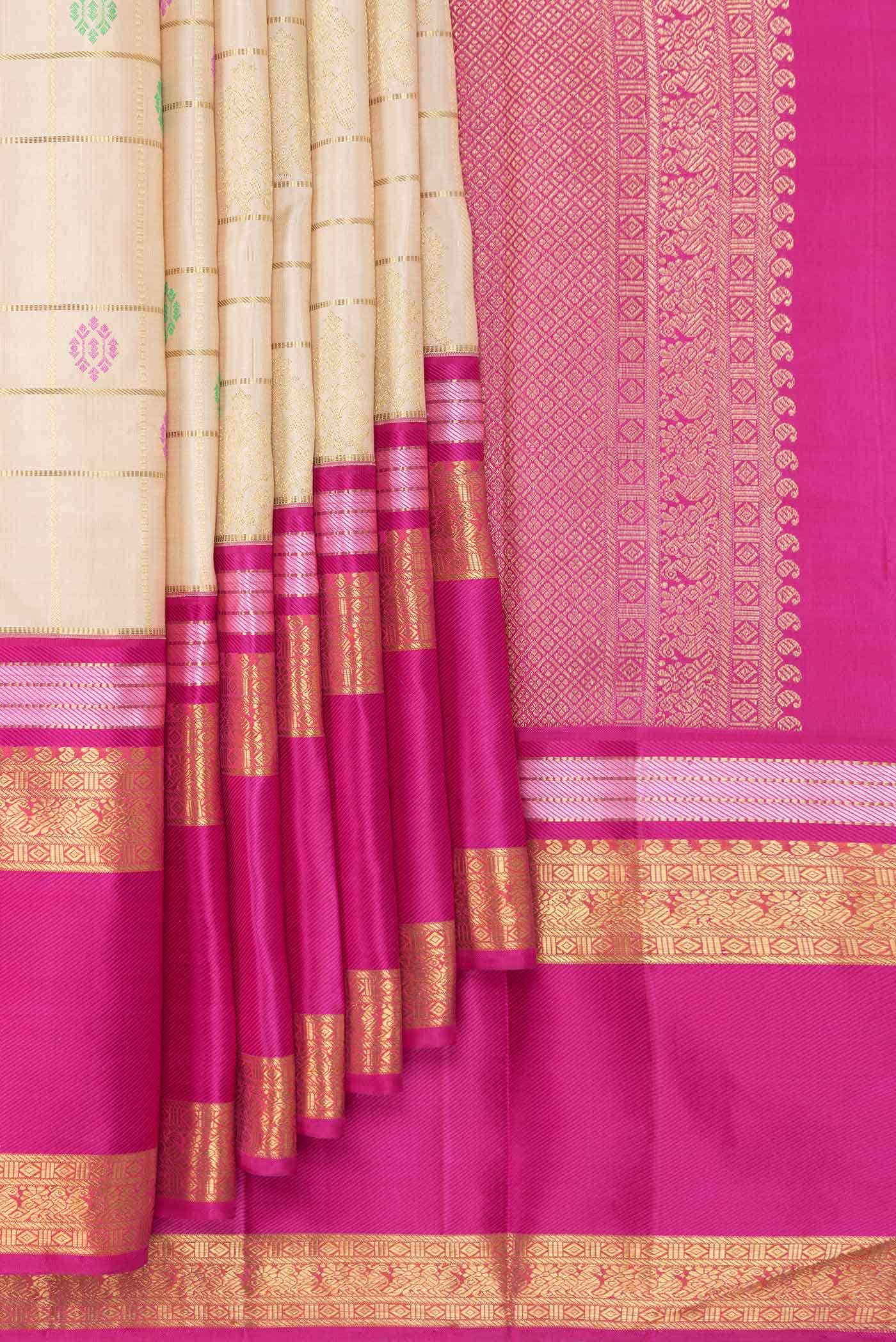 Pure Silk Pure Zari Beige Kanjivaram Saree - Image 2