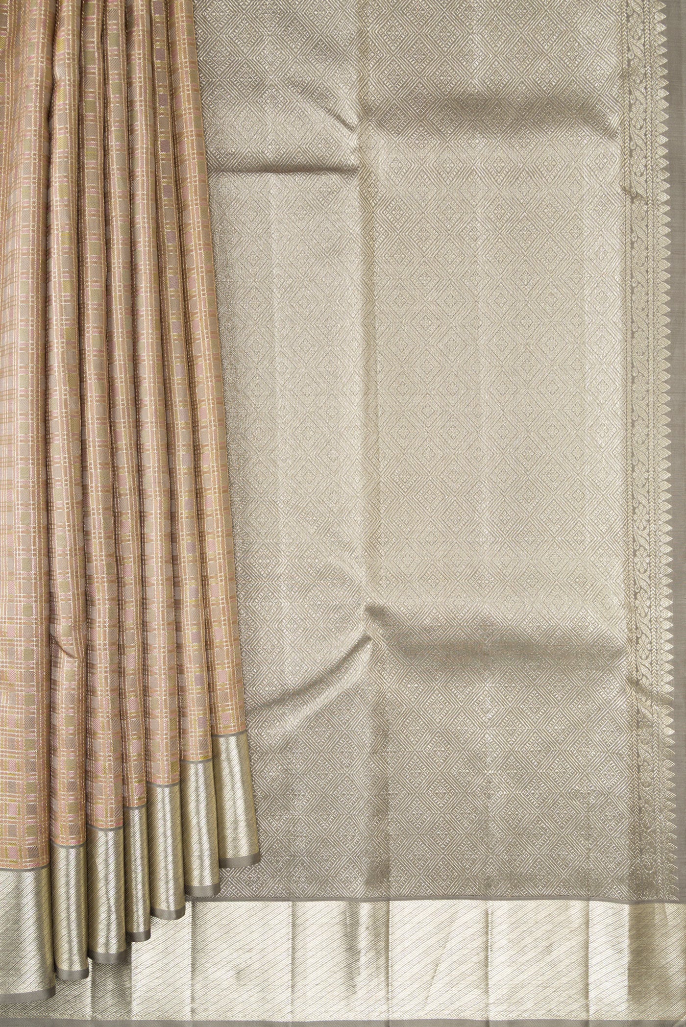 Beige Kanjivaram Silk Saree - Image 4