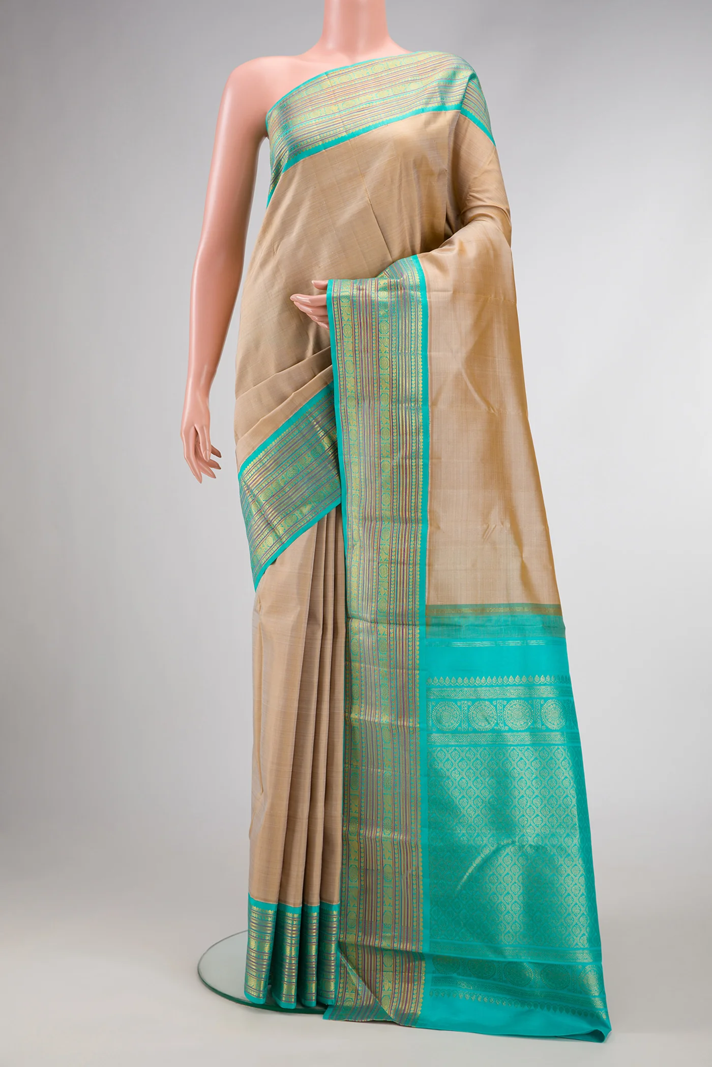 Pure Silk Pure Zari Beige Kanjivaram Saree