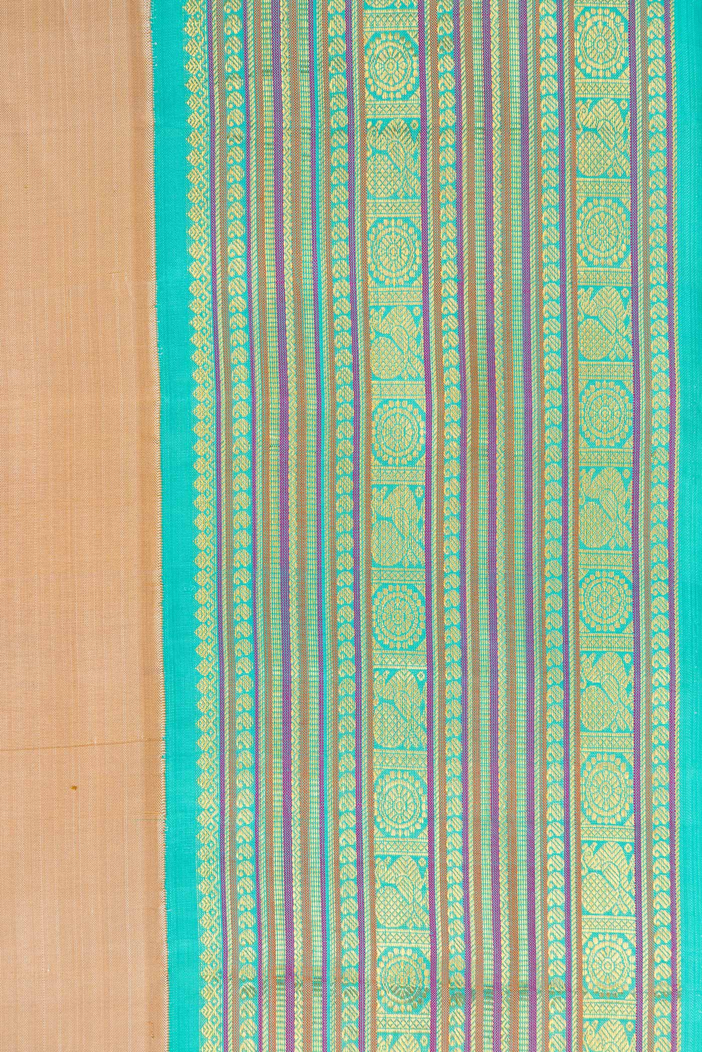 Pure Silk Pure Zari Beige Kanjivaram Saree - Image 3