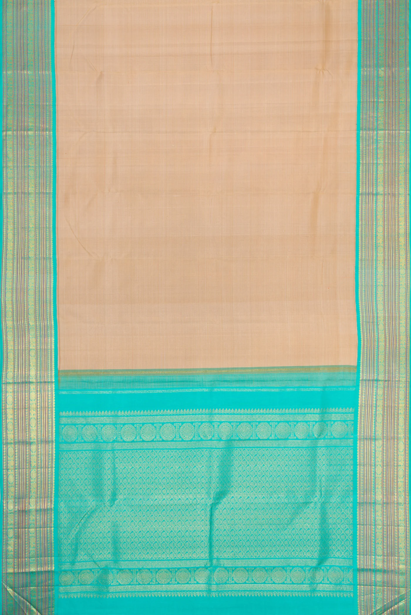 Pure Silk Pure Zari Beige Kanjivaram Saree - Image 6