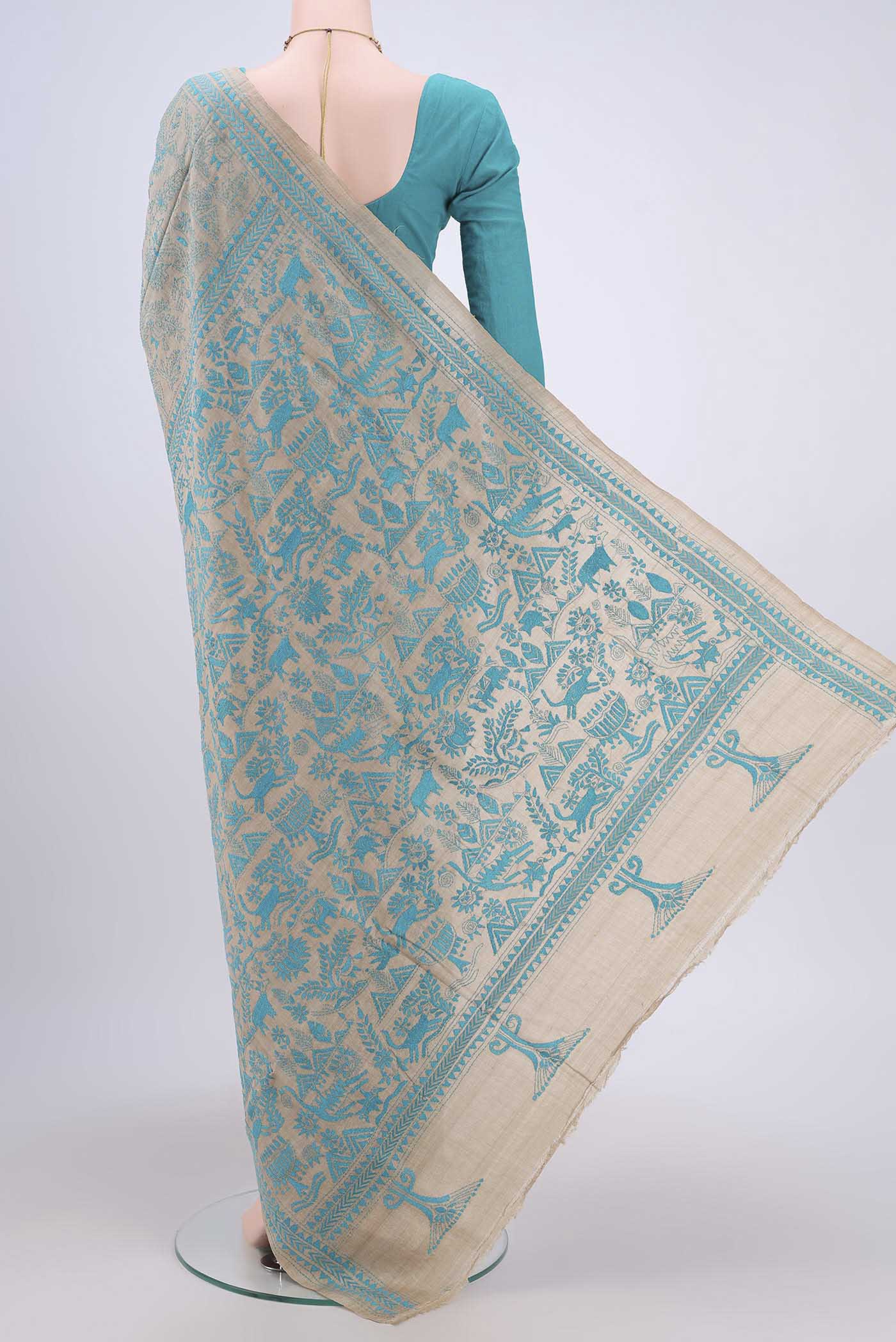 Beige Tussar Silk Saree - Image 3
