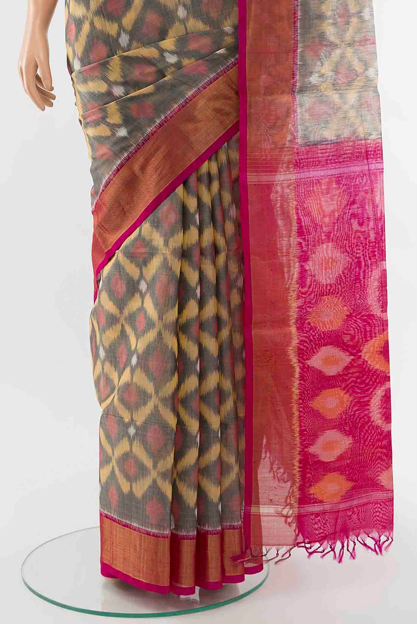 Beige Kora Cotton Saree - Image 3