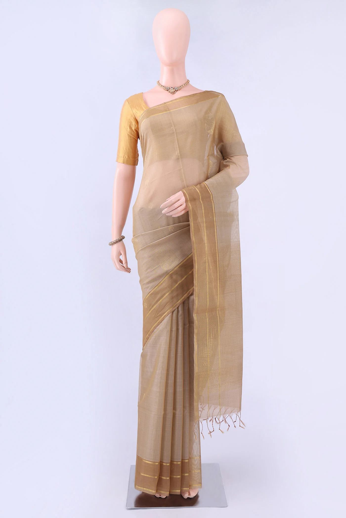 Beige Kora Cotton Saree