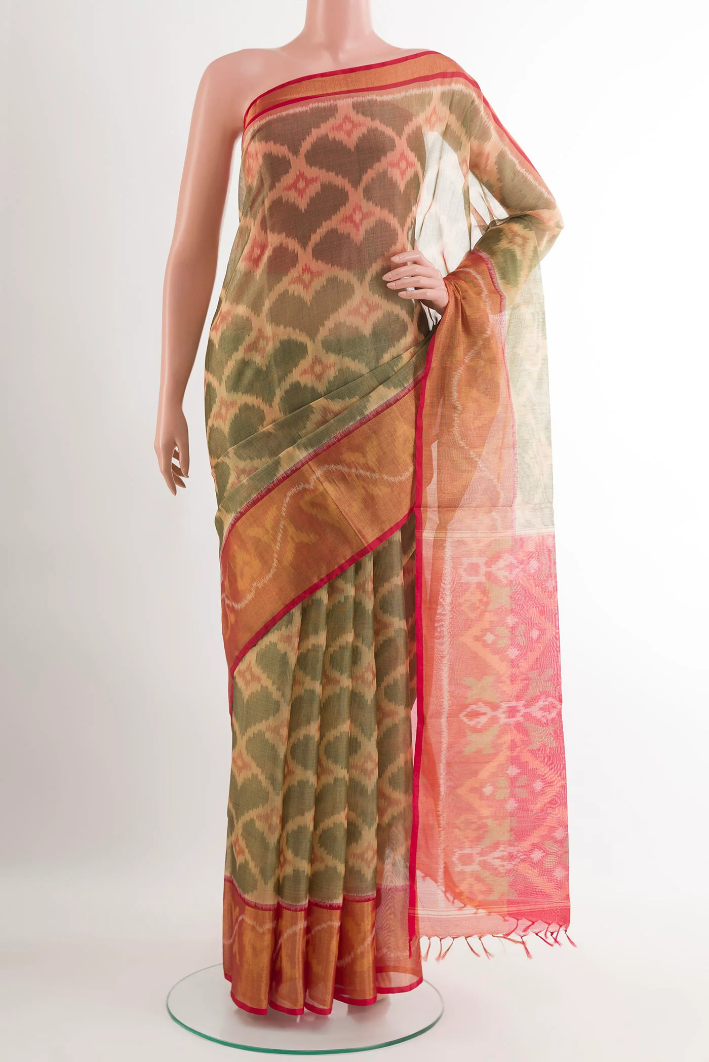 Beige Silk Cotton Saree