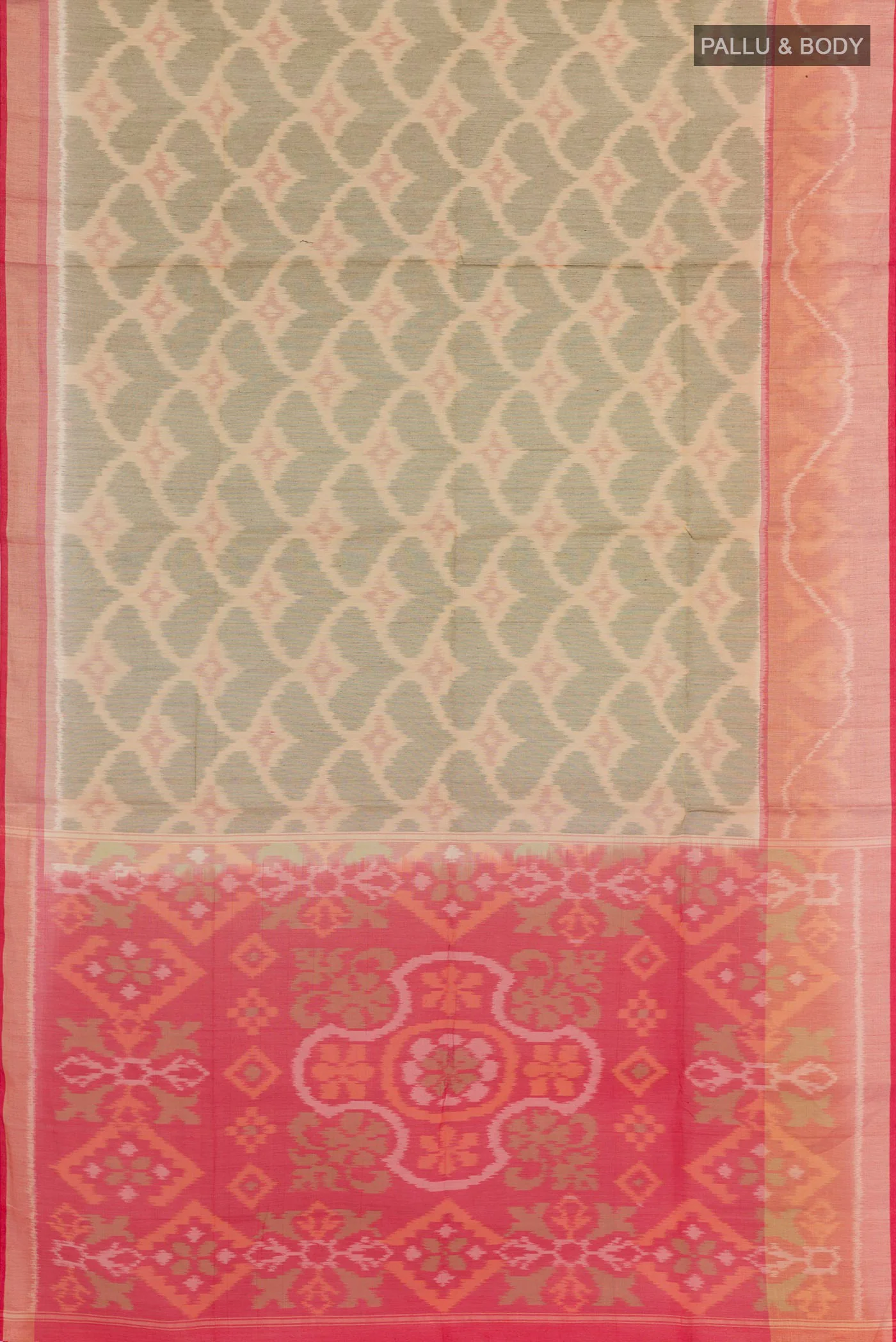 Beige Silk Cotton Saree - Image 3