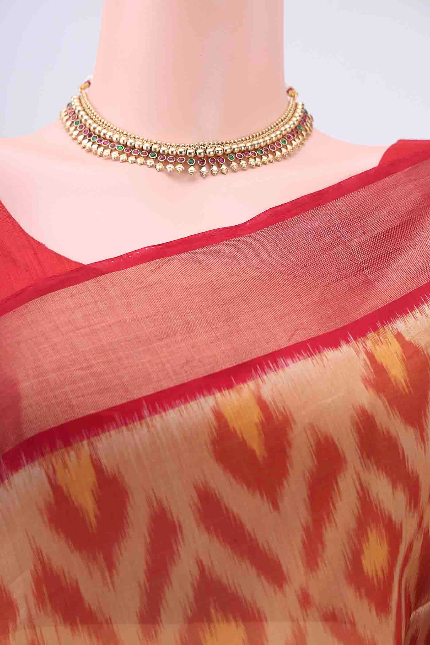 Beige Silk Cotton Saree - Image 2