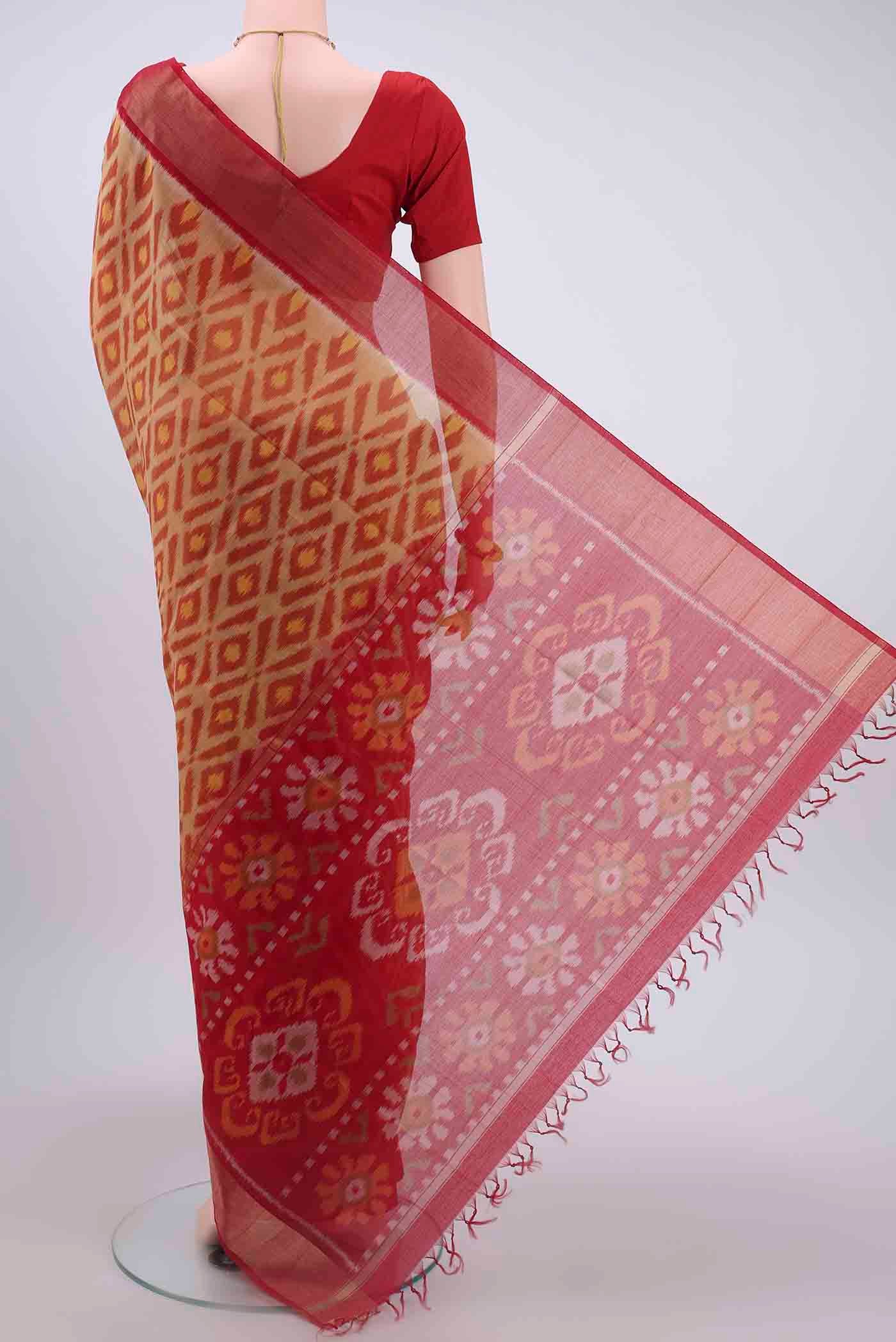 Beige Silk Cotton Saree - Image 3