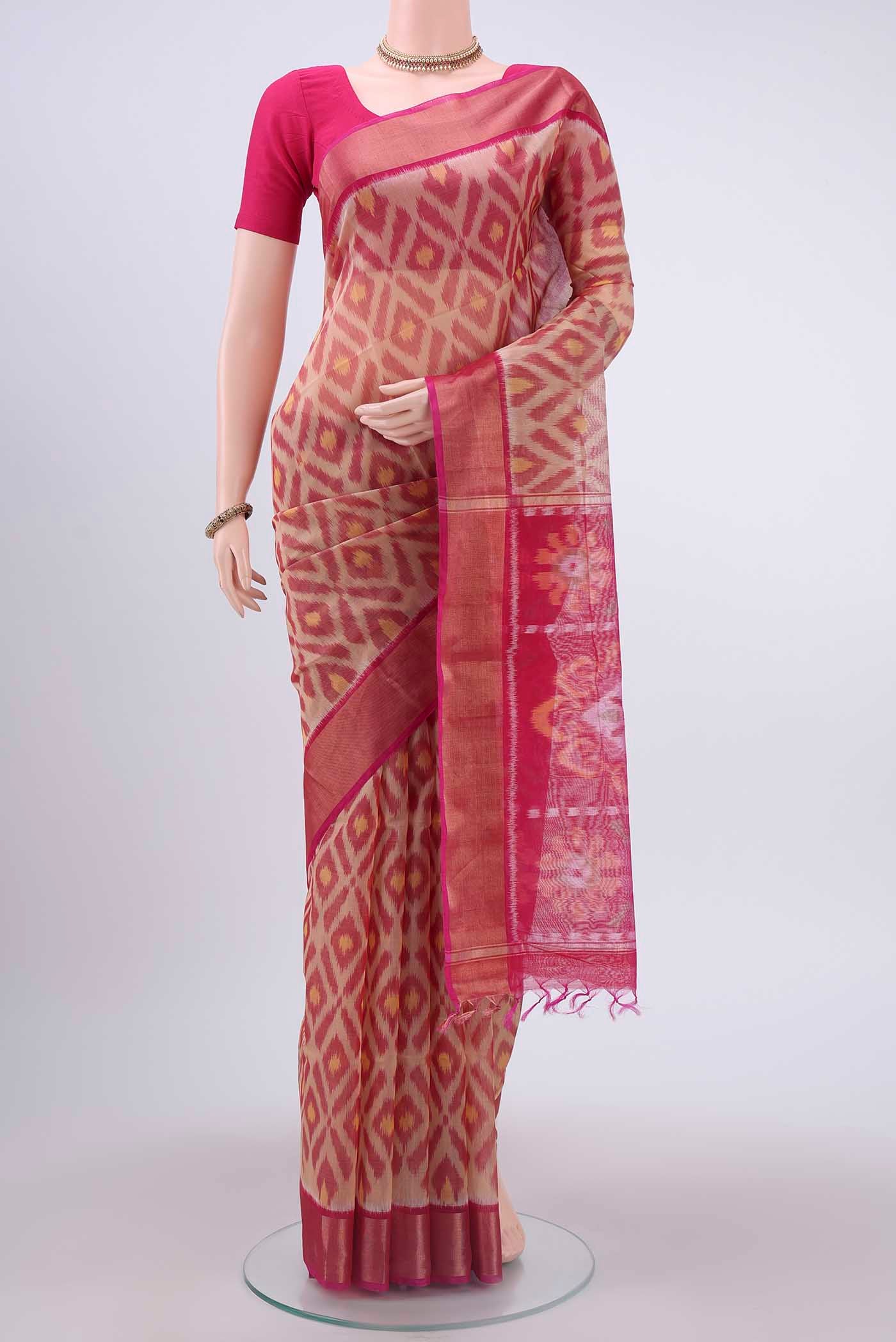 Beige Kora Cotton Saree
