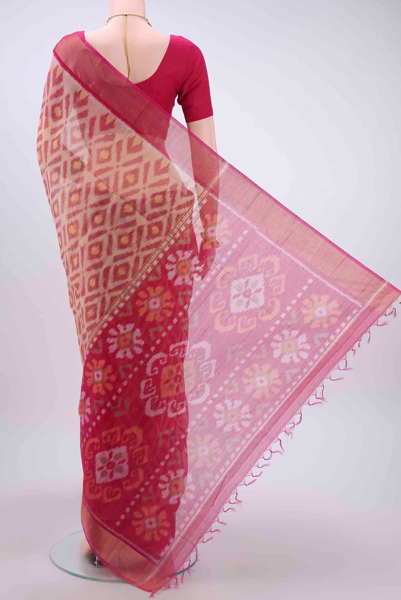 Beige Kora Cotton Saree - Image 3