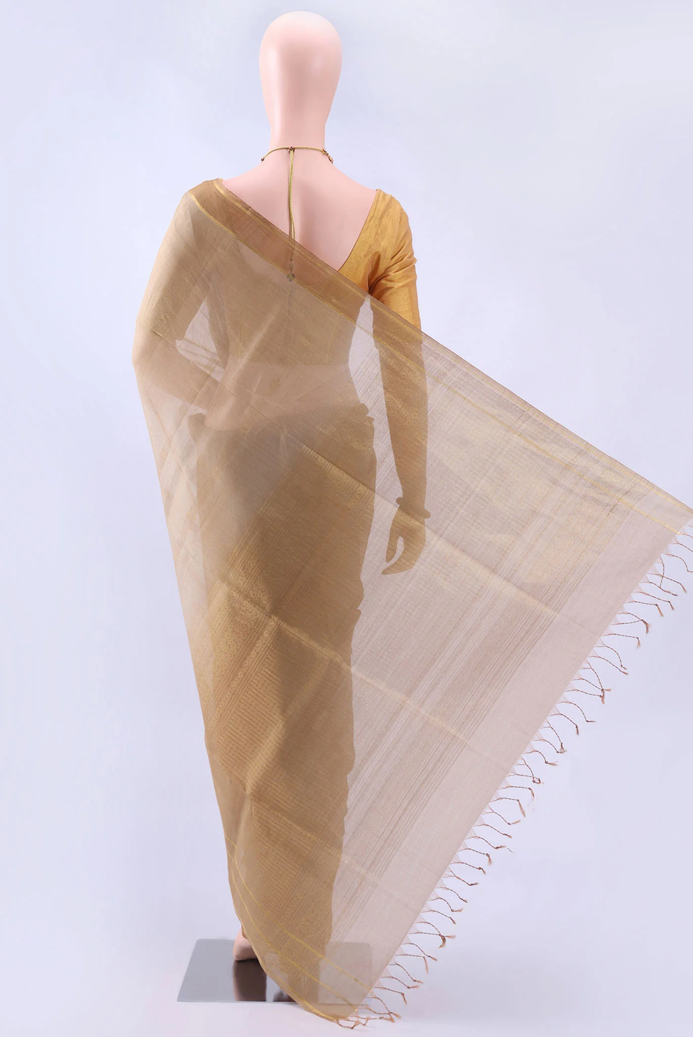 Beige Kora Cotton Saree - Image 3