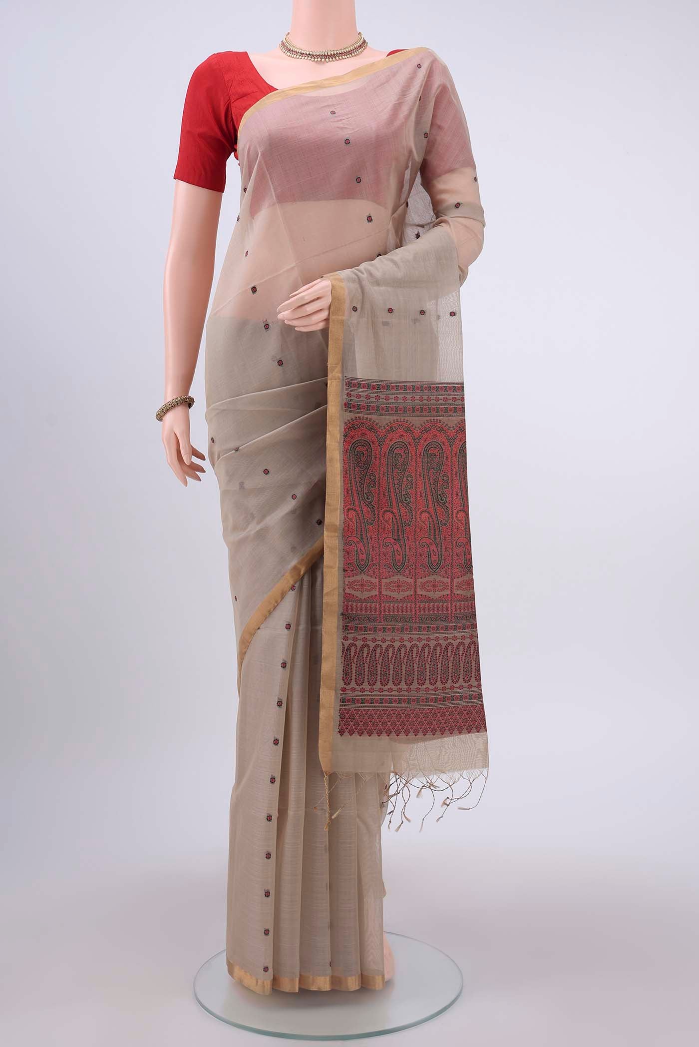 Beige Kora Cotton Saree