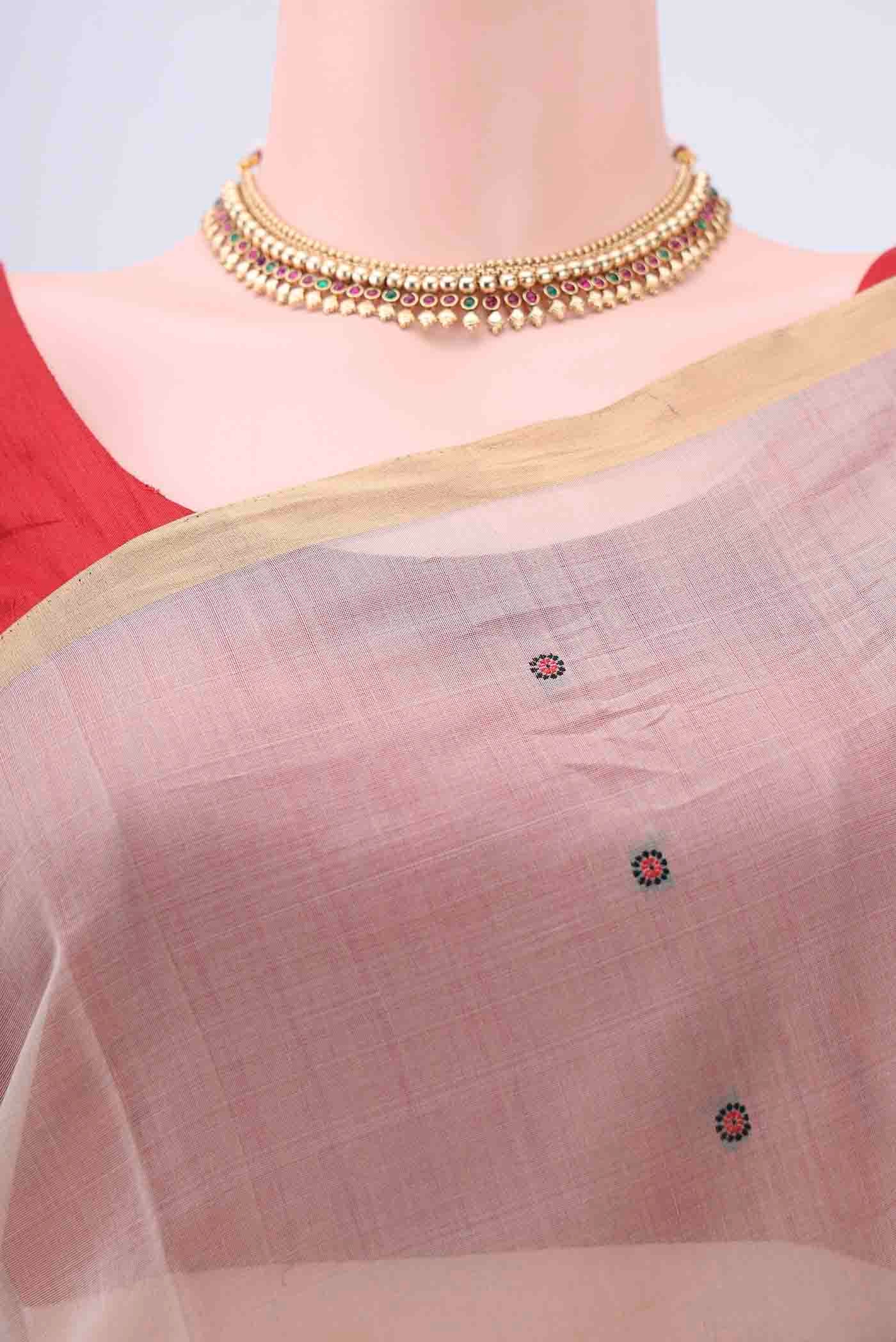 Beige Kora Cotton Saree - Image 2