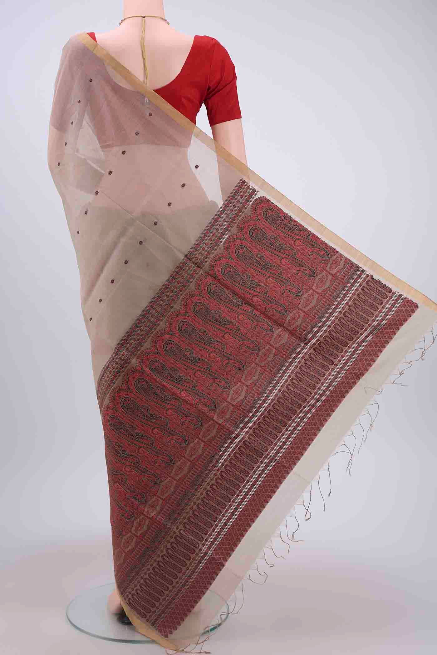 Beige Kora Cotton Saree - Image 3