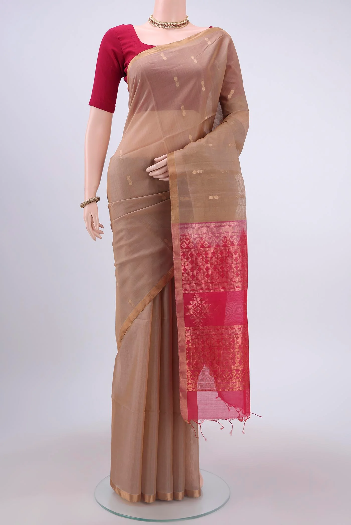 Beige Kora Cotton Saree