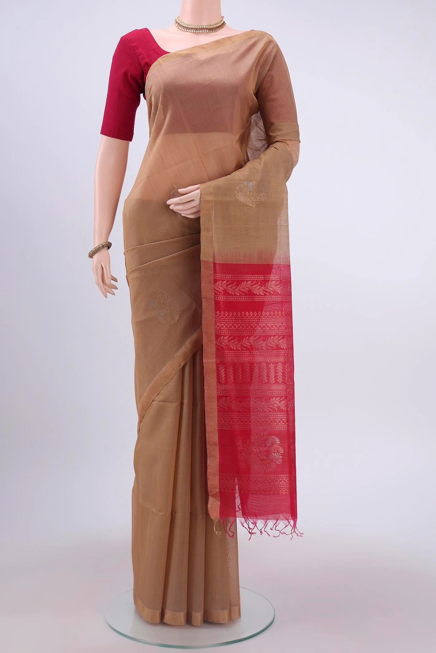 Beige Kora Cotton Saree