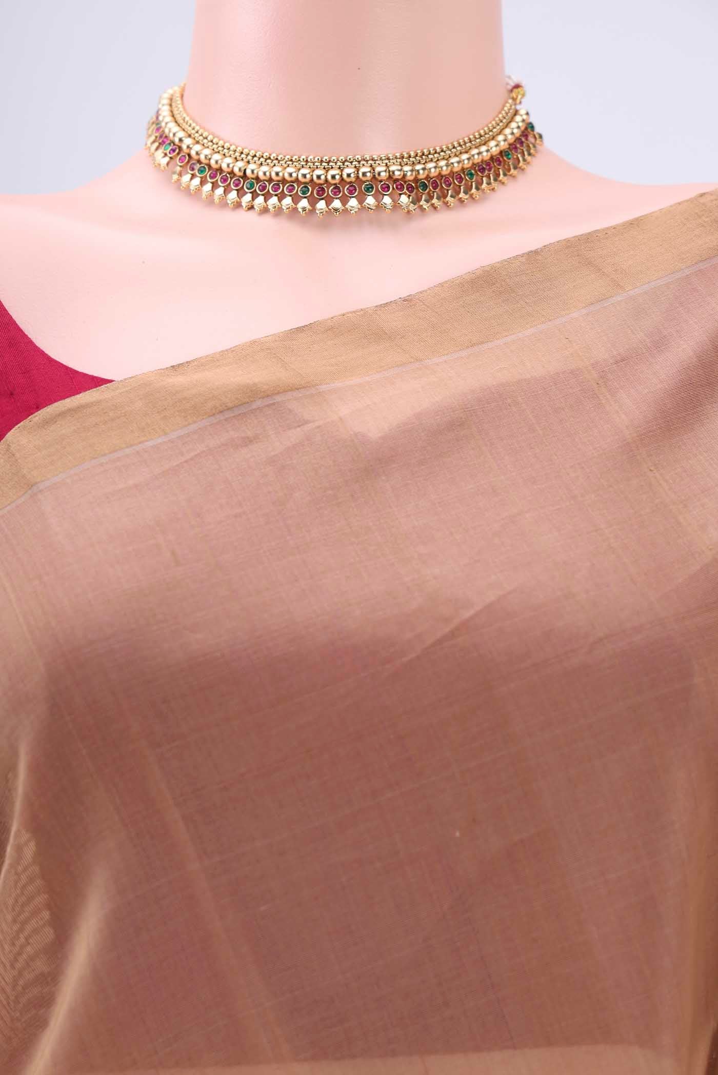 Beige Kora Cotton Saree - Image 2