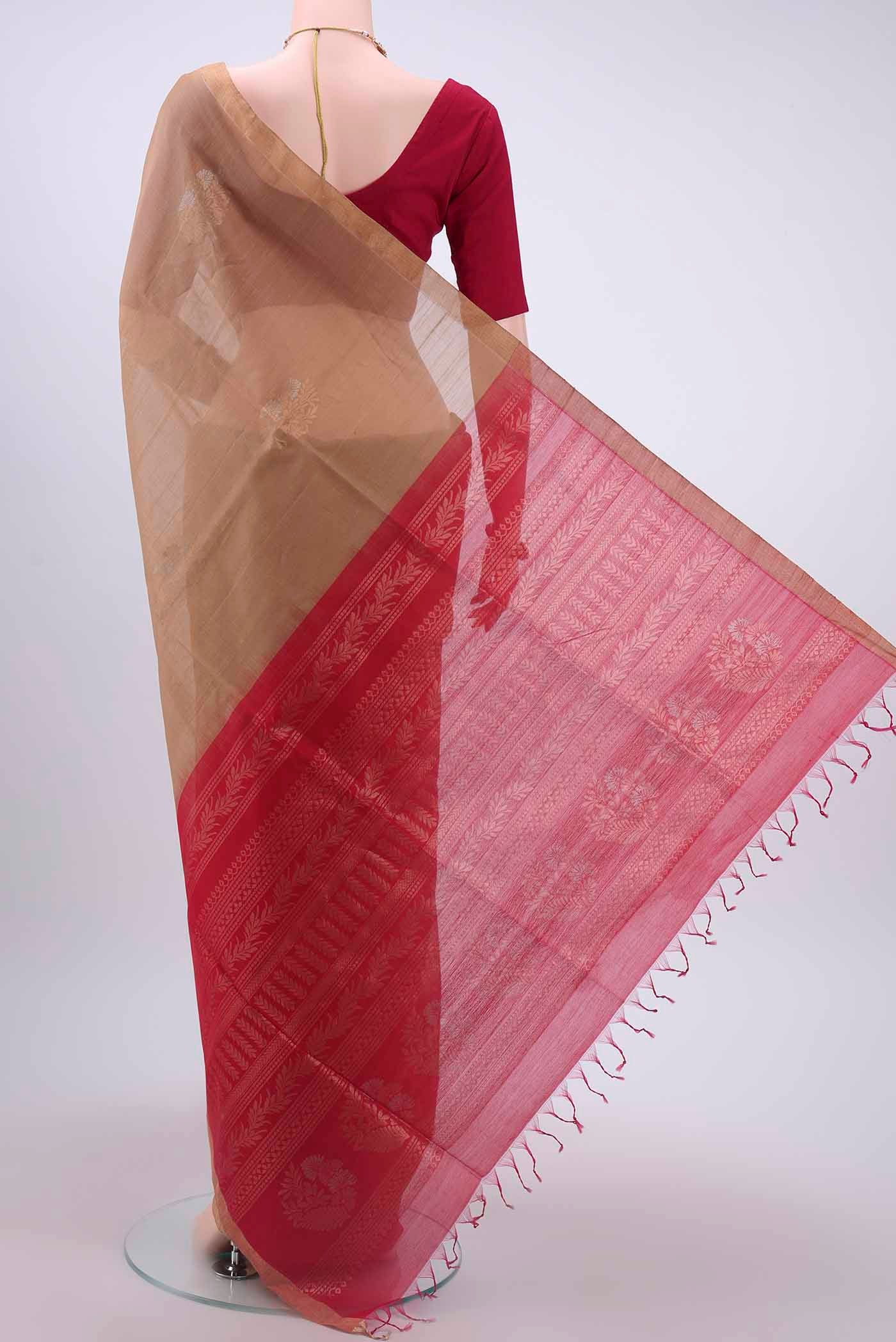 Beige Kora Cotton Saree - Image 3
