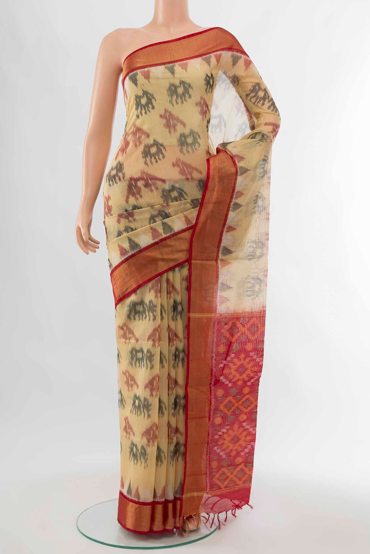 Beige Kora Cotton Saree
