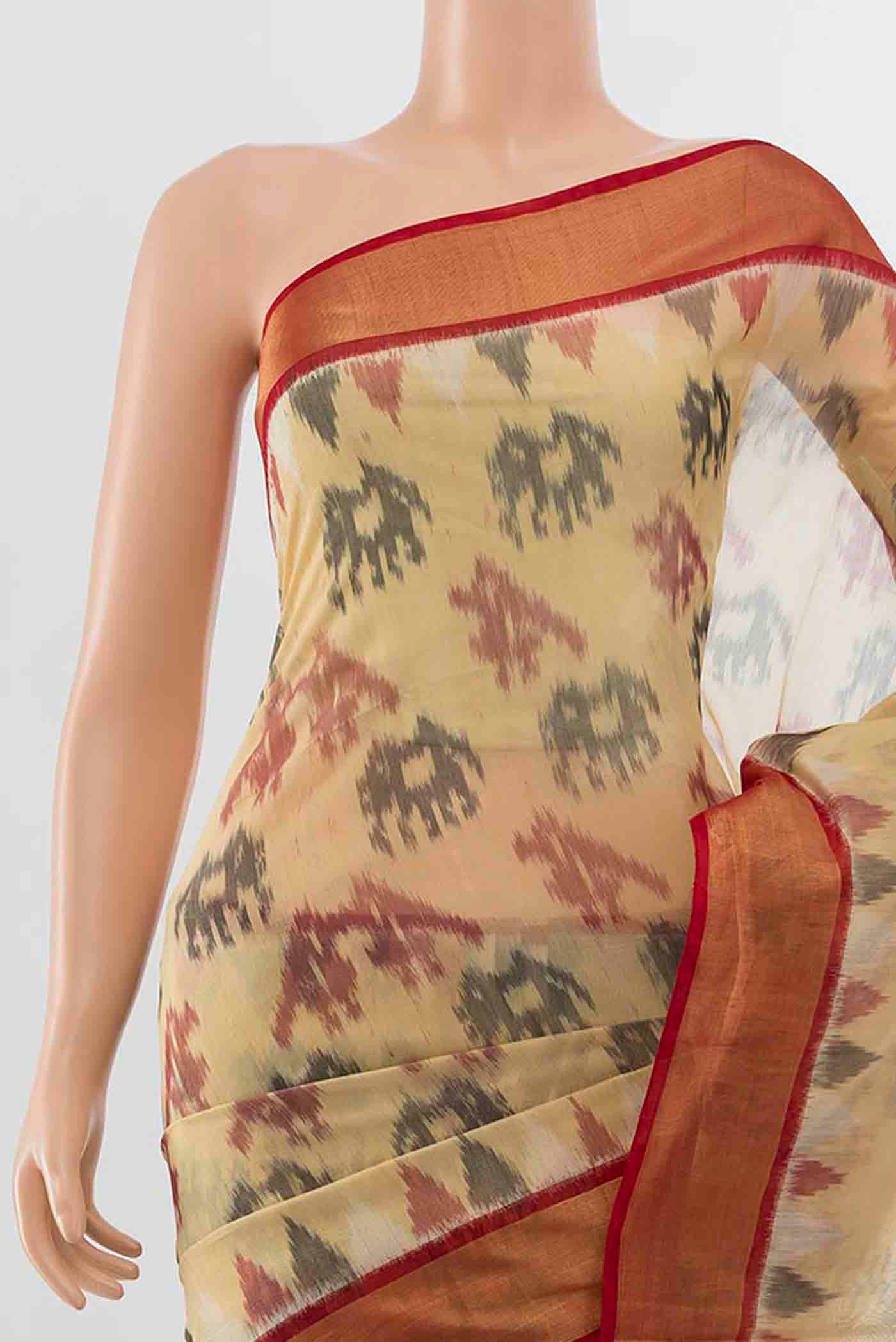 Beige Kora Cotton Saree - Image 2