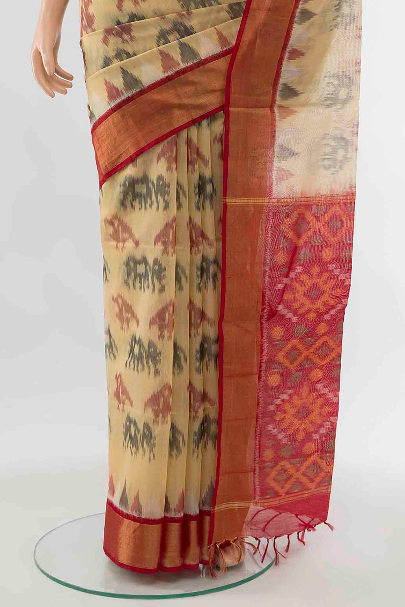 Beige Kora Cotton Saree - Image 3