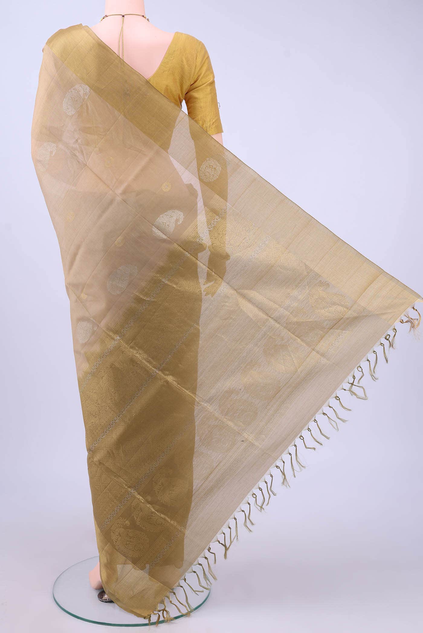 Beige Kora Cotton Saree - Image 2