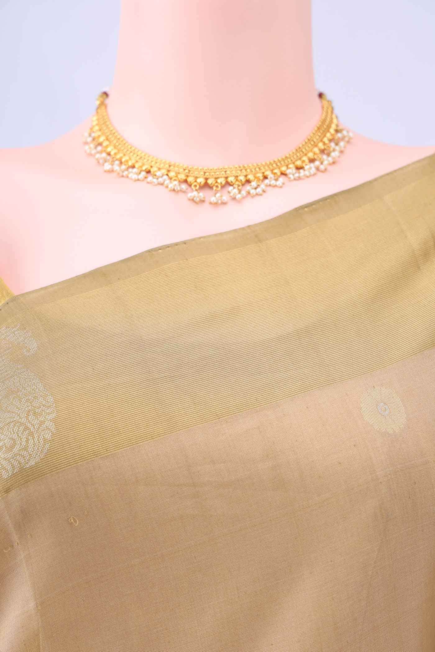Beige Kora Cotton Saree - Image 3