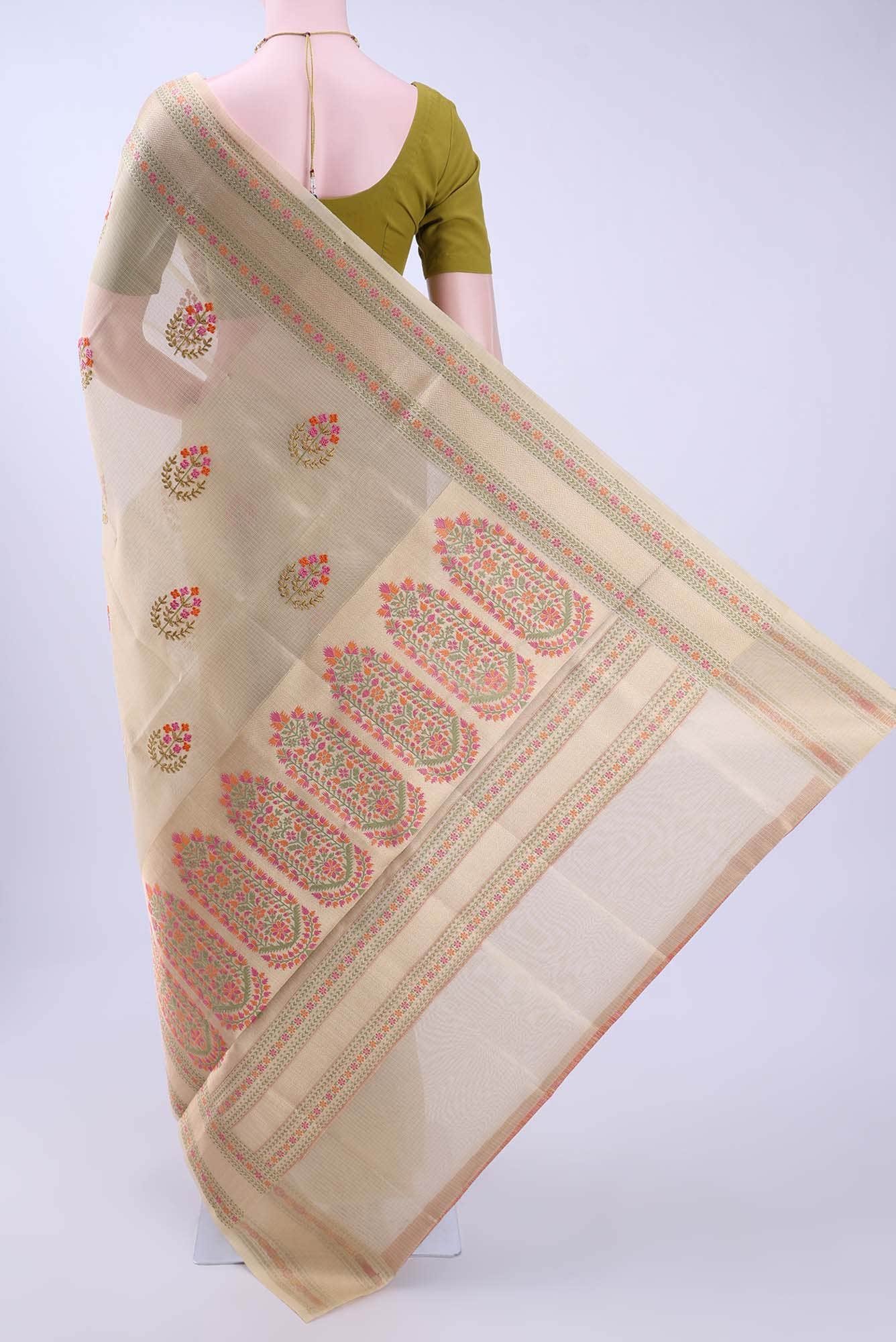 Beige Kota Cotton Saree - Image 2