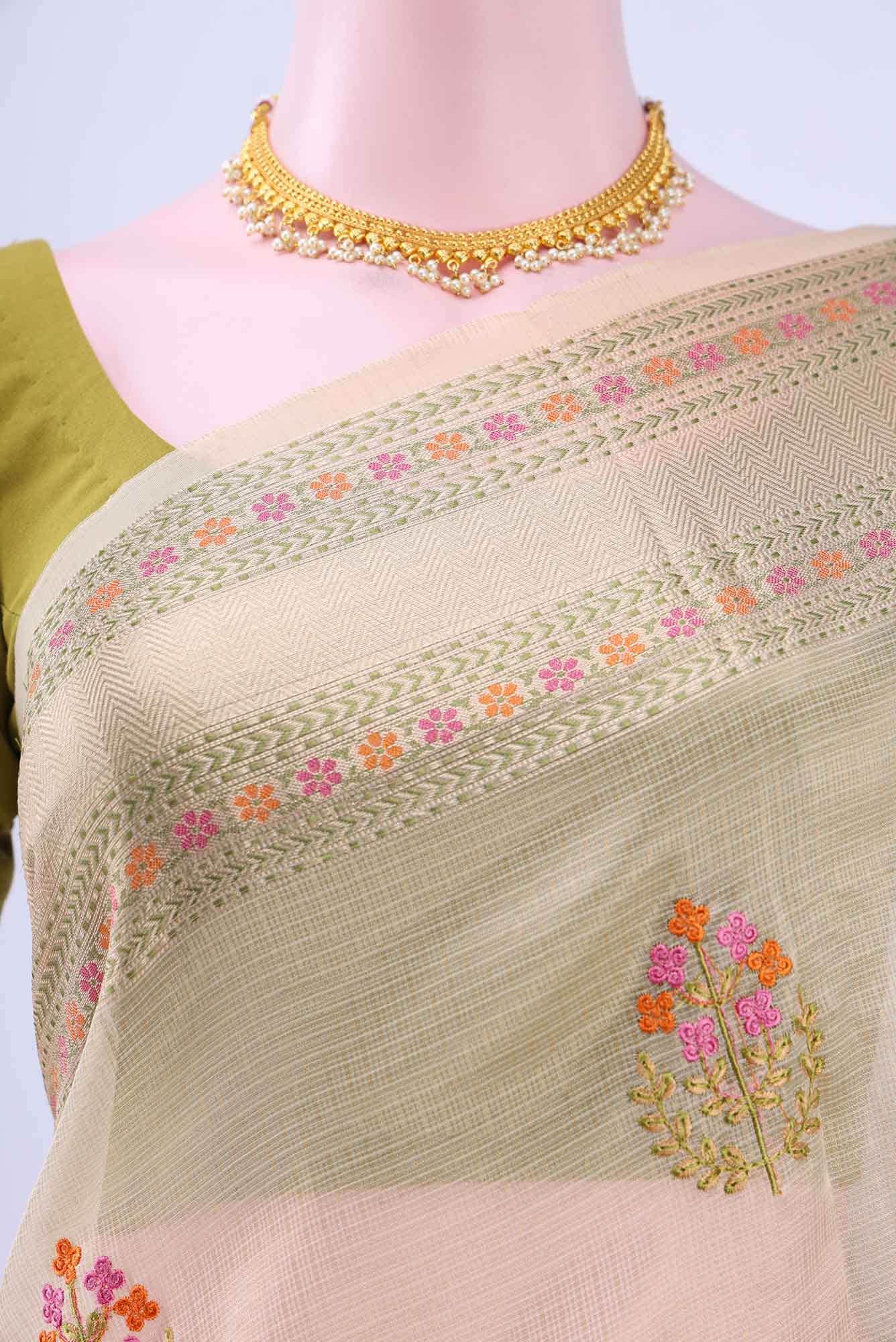 Beige Kota Cotton Saree - Image 3