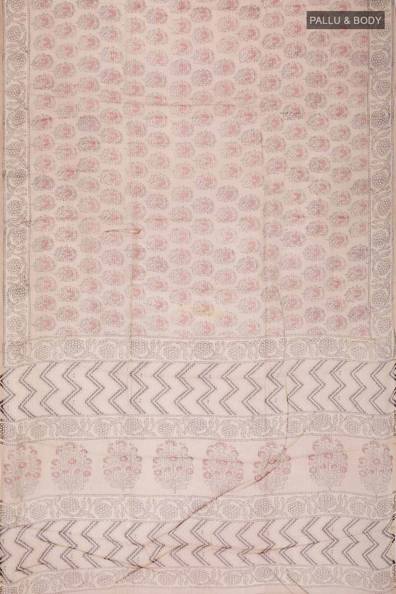Beige Kota Cotton Saree - Image 2