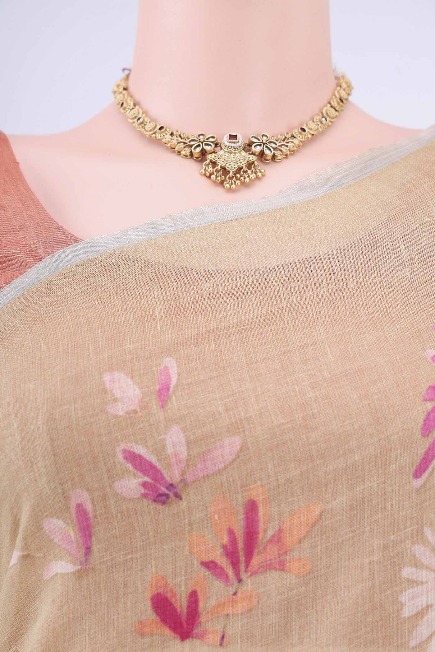 Beige Linen Saree - Image 2
