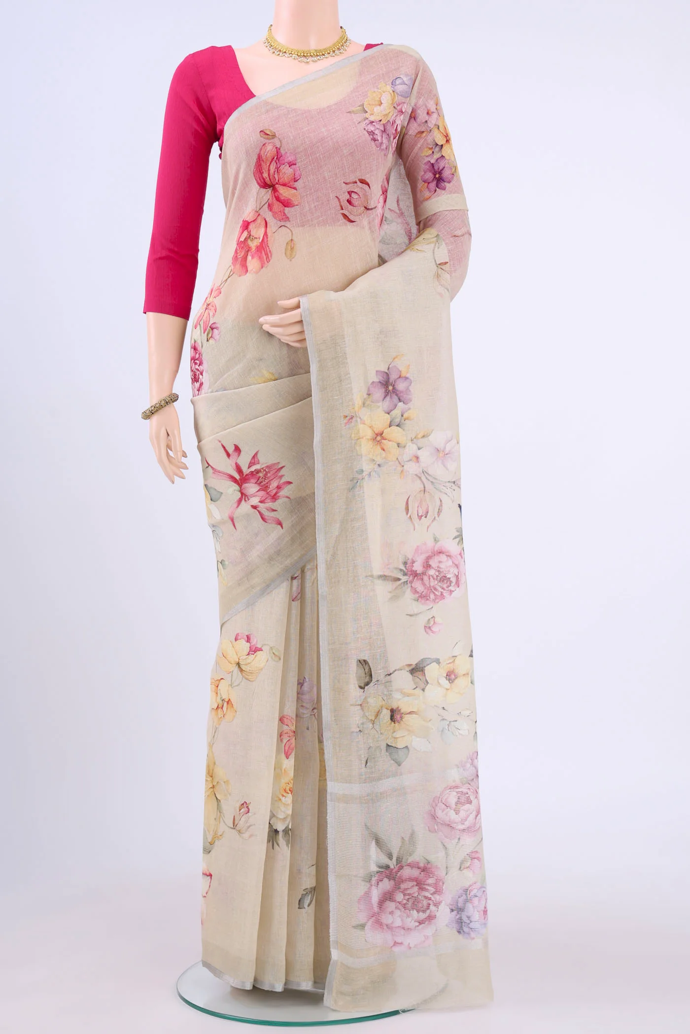 Beige Linen Saree