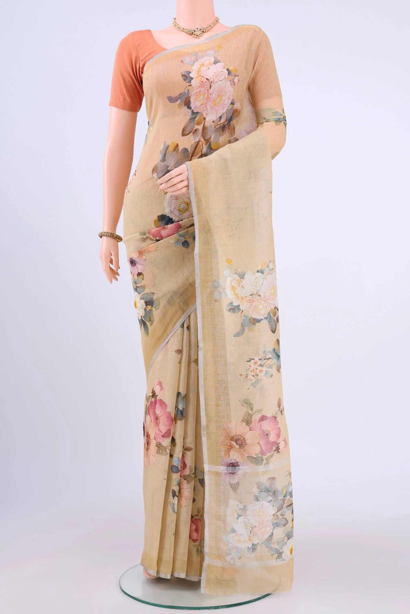 Beige Linen Saree