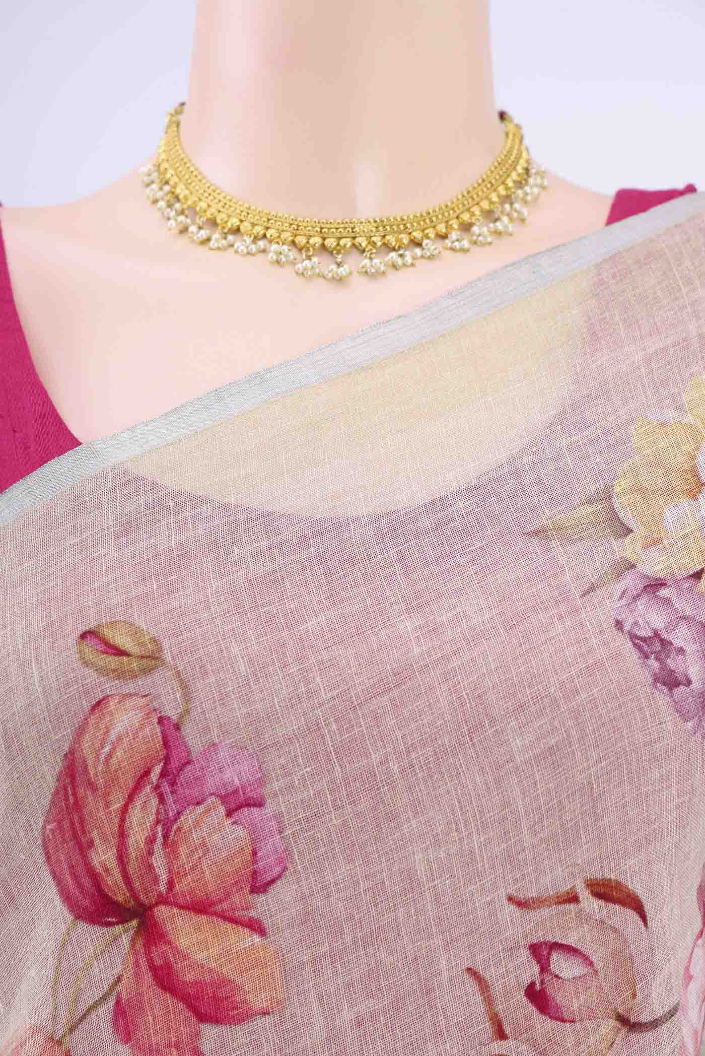 Beige Linen Saree - Image 2