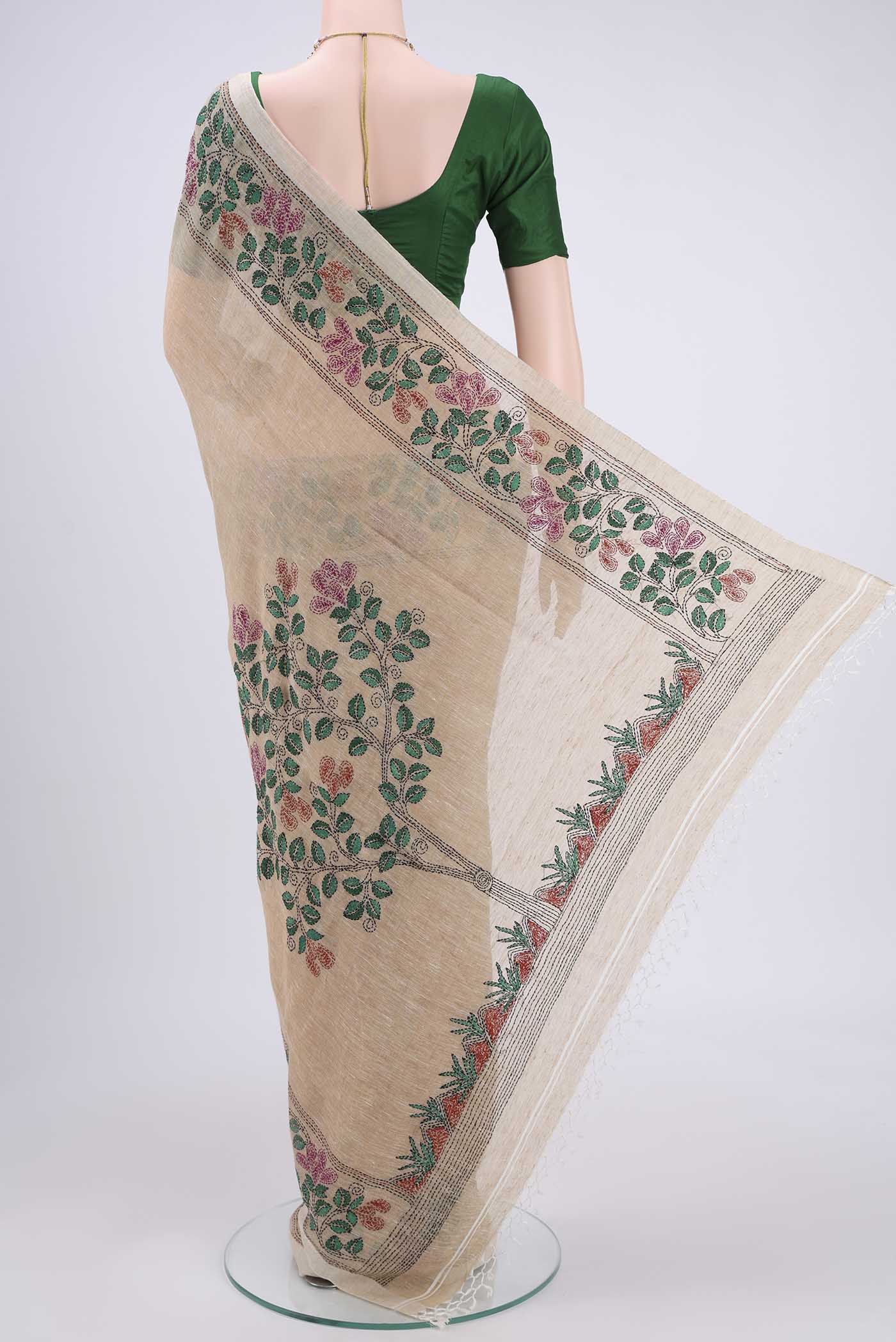 Beige Linen Saree - Image 3