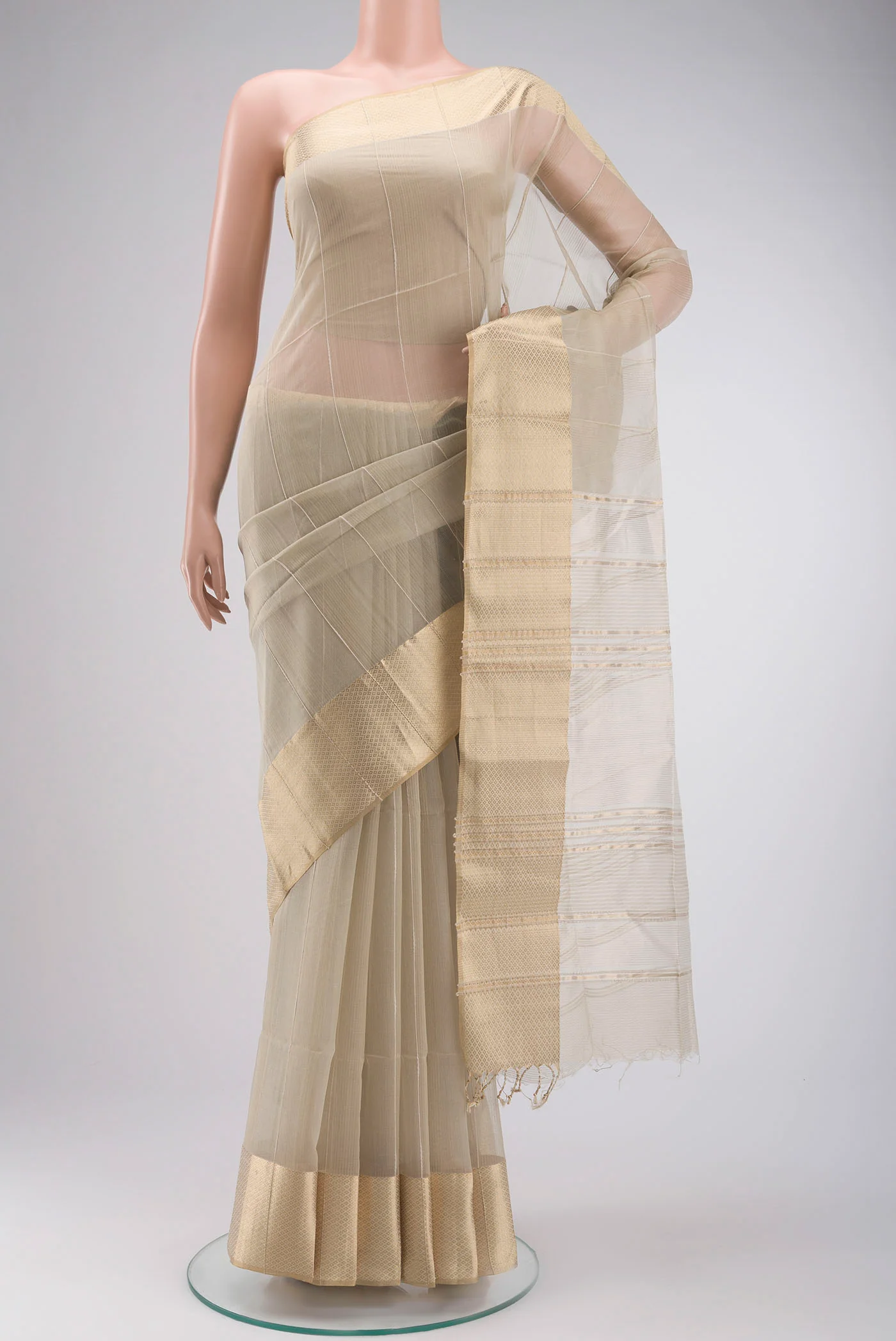 Beige Maheshwari Silk Cotton Saree