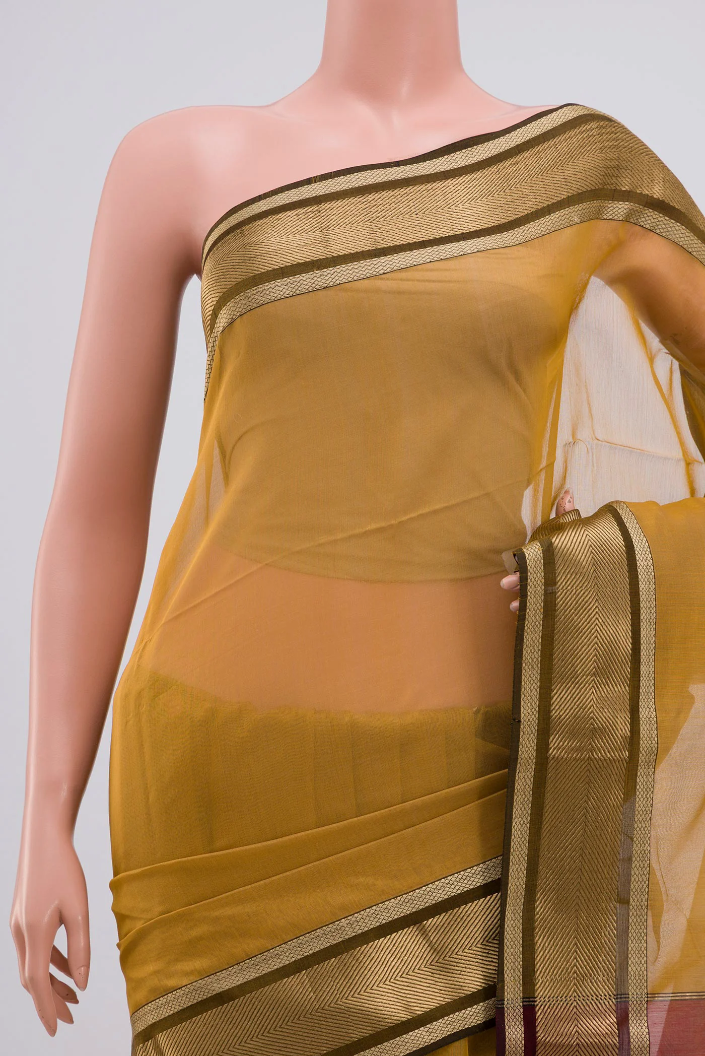 Yellow Maheshwari Silk Cotton Saree - Image 2