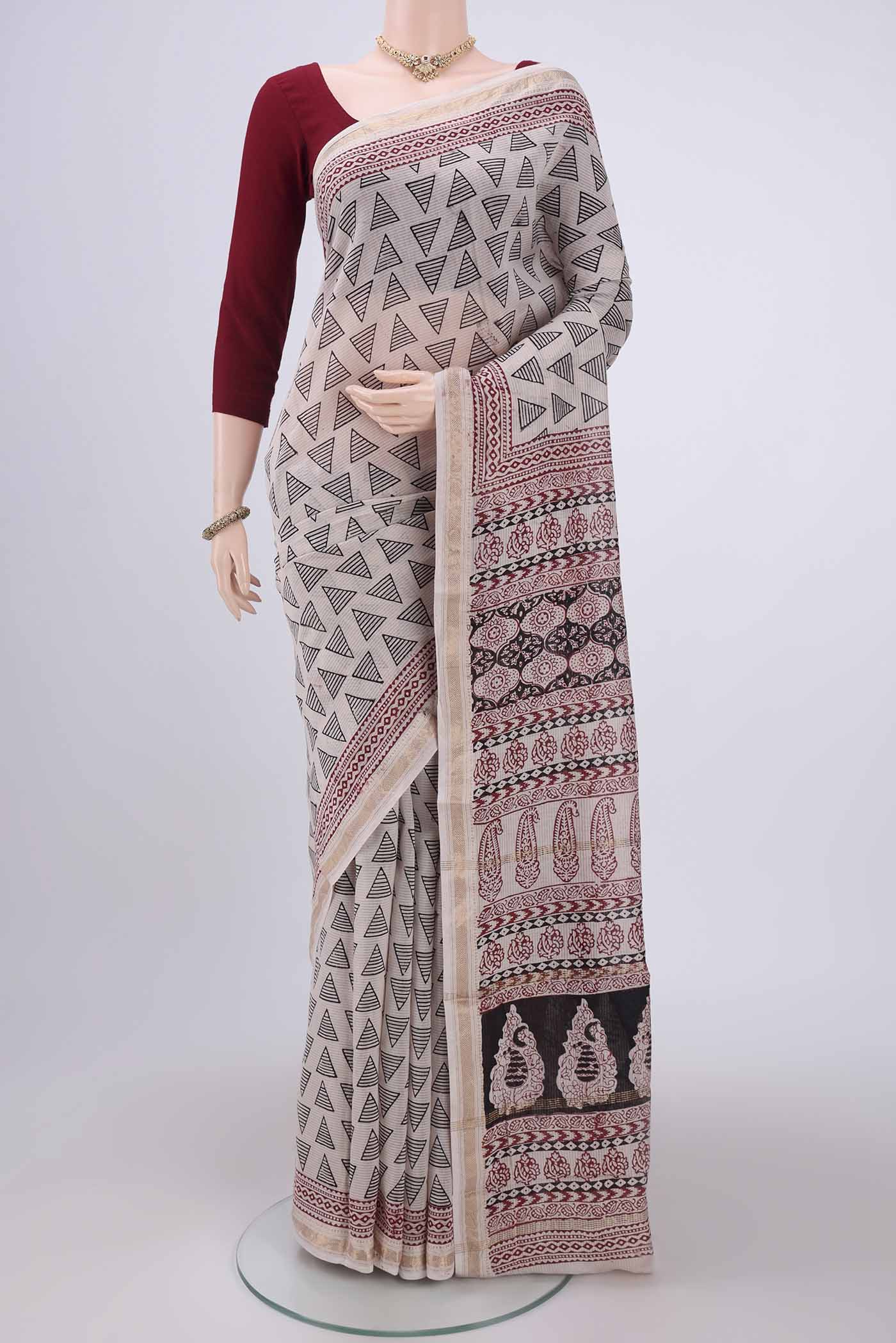 Beige Maheshwari Silk Cotton Saree